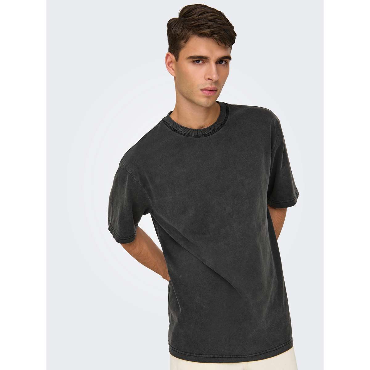 ONLY & SONS MEN΄S RELAXED FIT COTTON DISTRESS T-SHIRT BLACK