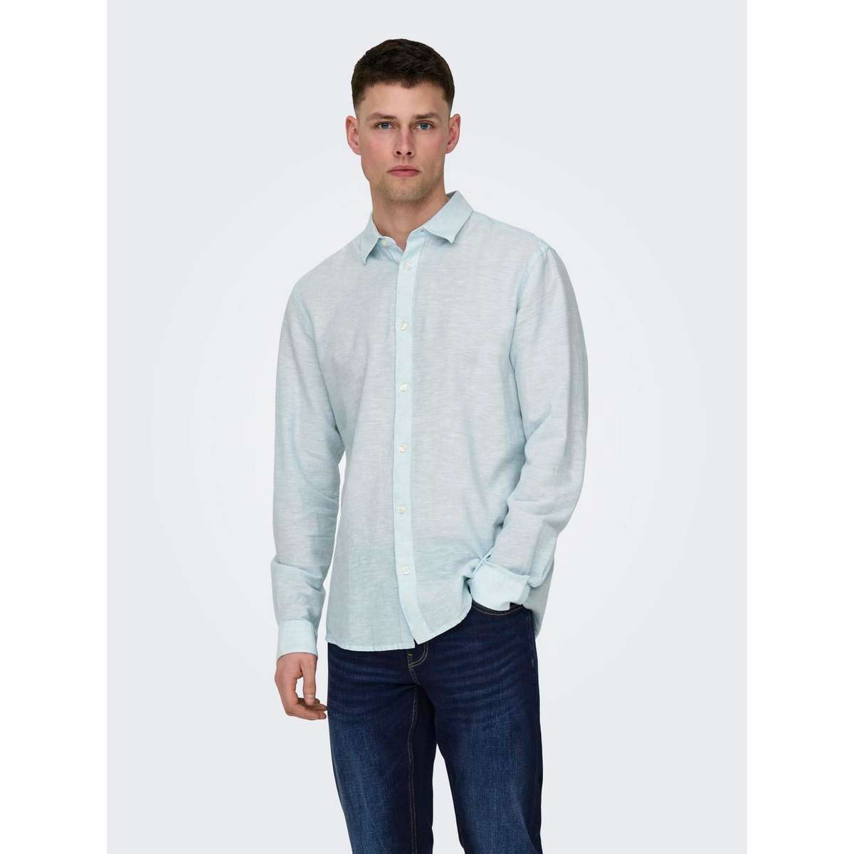ONLY & SONS MEN΄S SLIM FIT SOLID LINEN LONSLEEVE SHIRT 22012321 CASHMERE BLUE 