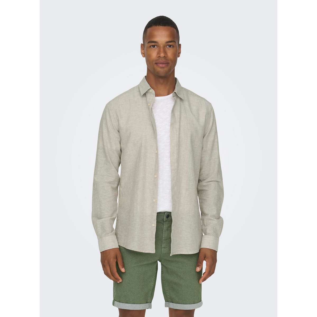 ONLY & SONS MEN΄S SLIM FIT SOLID LINEN LONSLEEVE SHIRT 22012321 CHINCHILLA