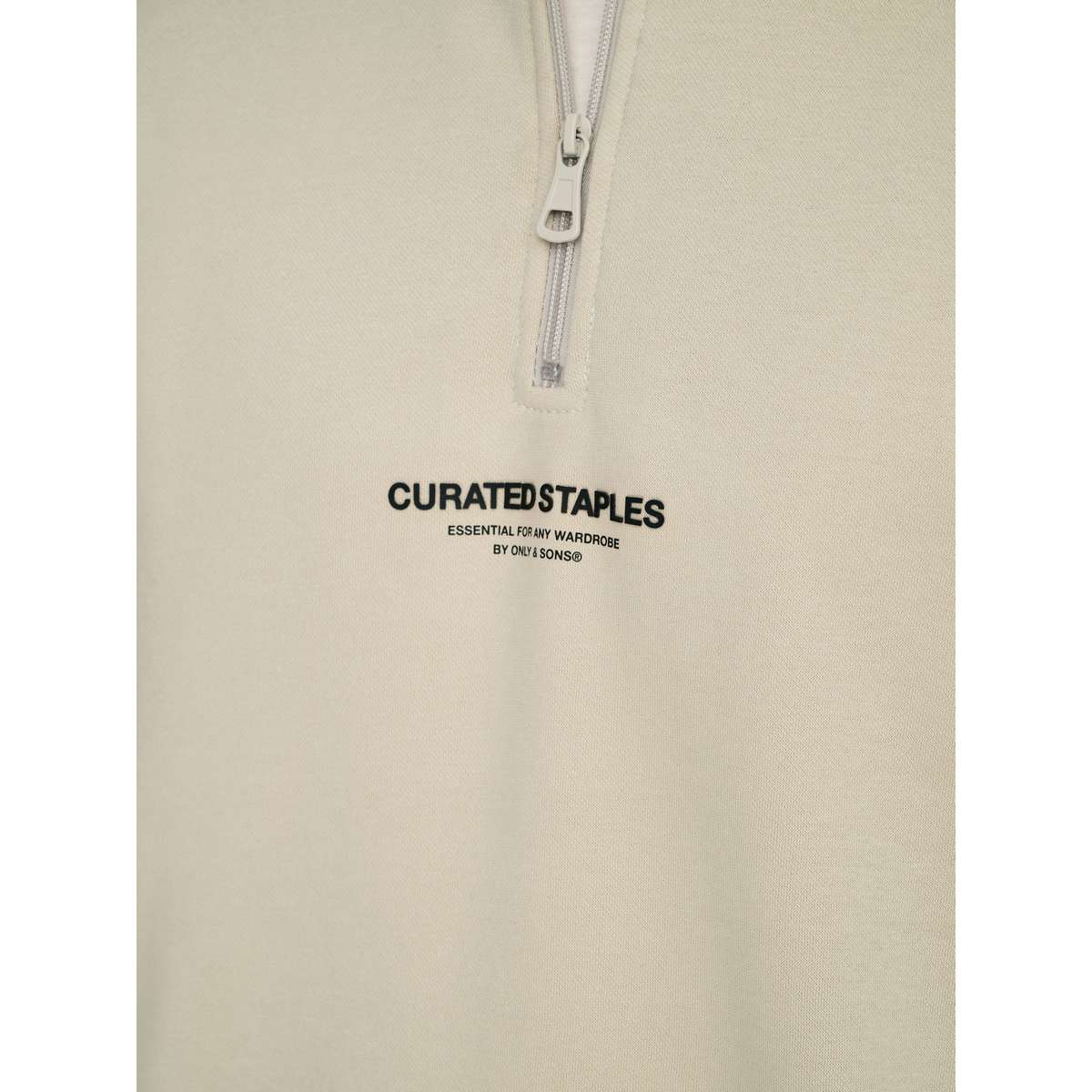 ONLY & SONS CURATED MEN΄S REGULAR FIT COTTON HALF ZIP SWEATSHIRT SILVER LINING / BEIGE - Μπεζ - S