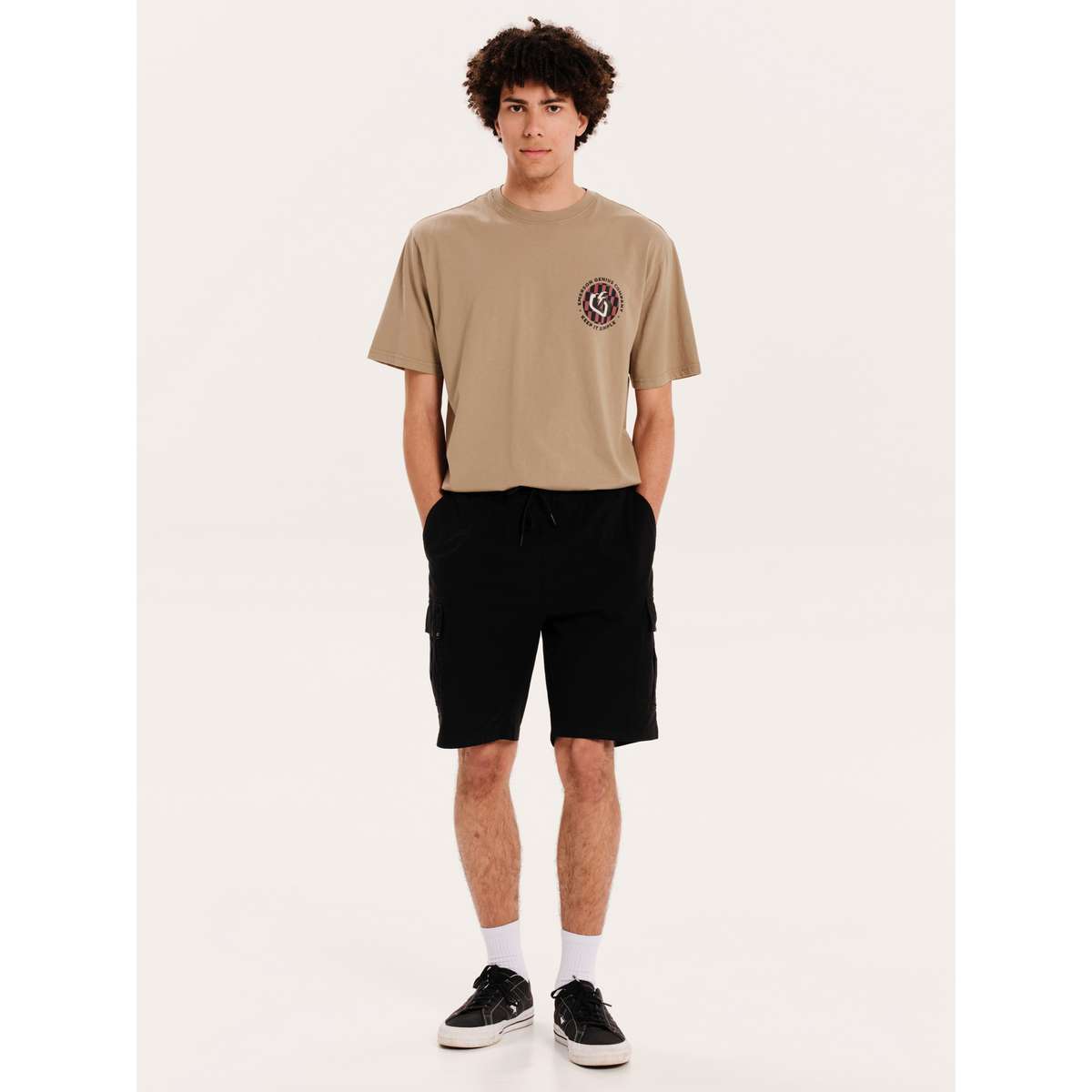 EMERSON MEN’S REGULAR FIT COTTON FULL ELASTICATED CLASSIC CARGO SHORTS  251.EM47.17 BLACK