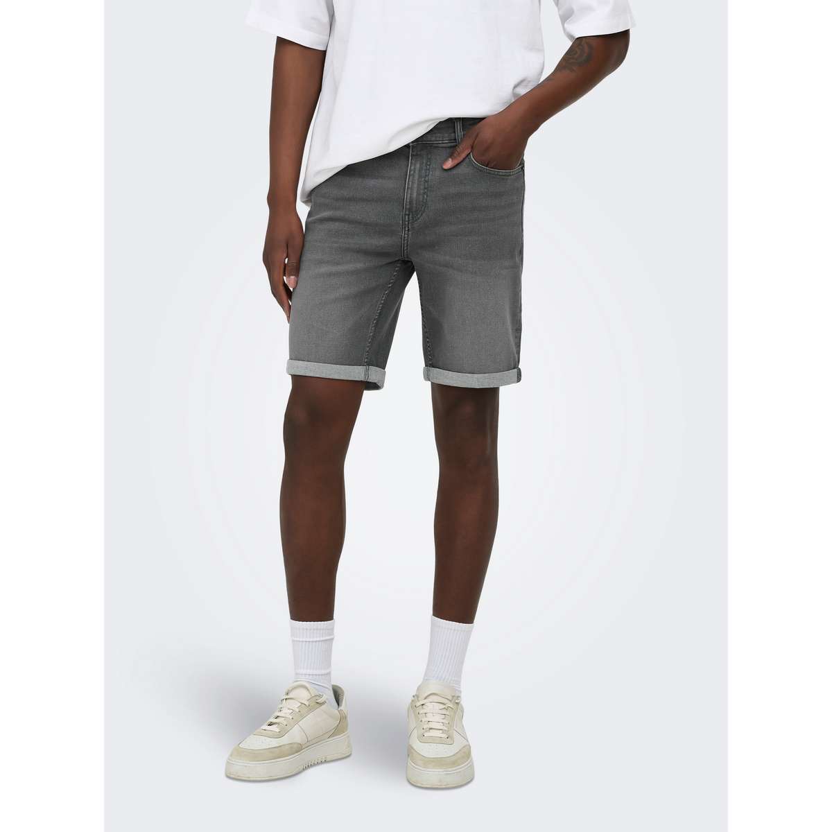 ONLY & SONS MEN΄S REGULAR FIT COTTON DENIM SHORTS 22036186 GREY