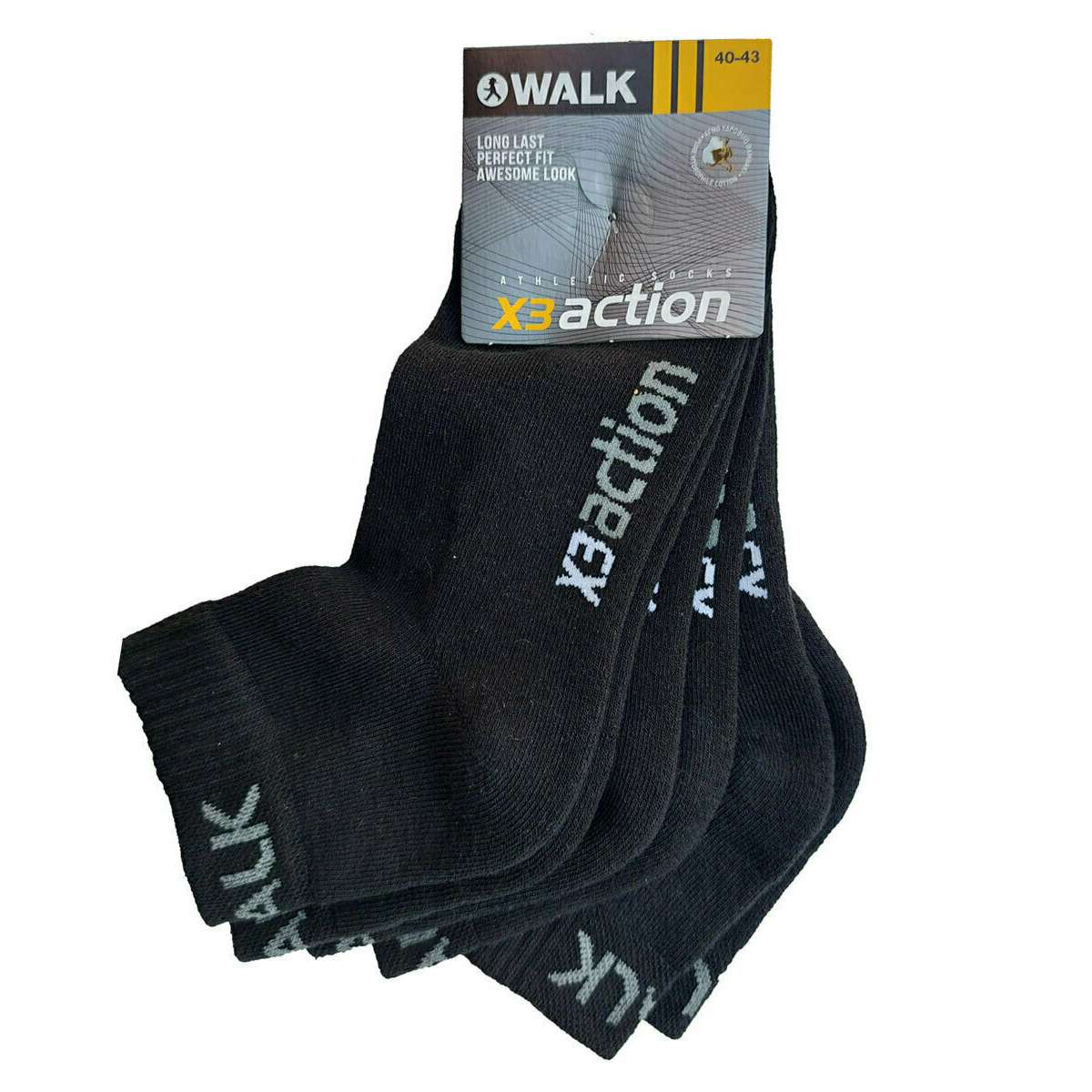 Walk Men΄s Cotton Socks Black 3Pack V17-020202 - Μαύρο - 44-46
