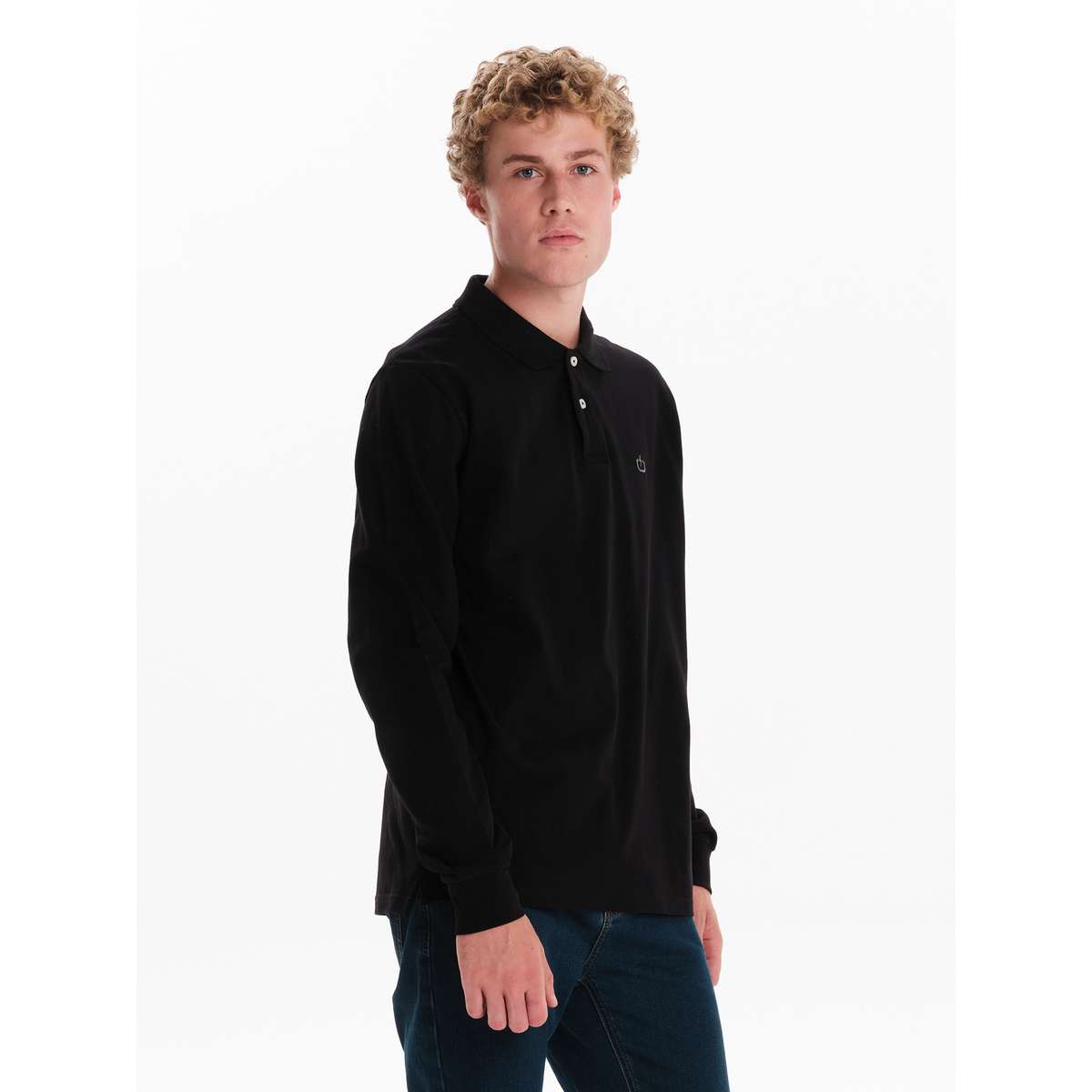 EMERSON MEN’S REGULAR FIT COTTON LONG SLEEVE POLO PIQUET 252.EM35.01A-BLACK