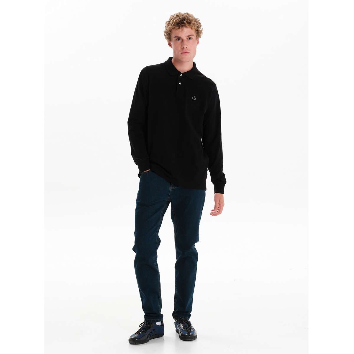 EMERSON MEN’S REGULAR FIT COTTON LONG SLEEVE POLO PIQUET 252.EM35.01A-BLACK