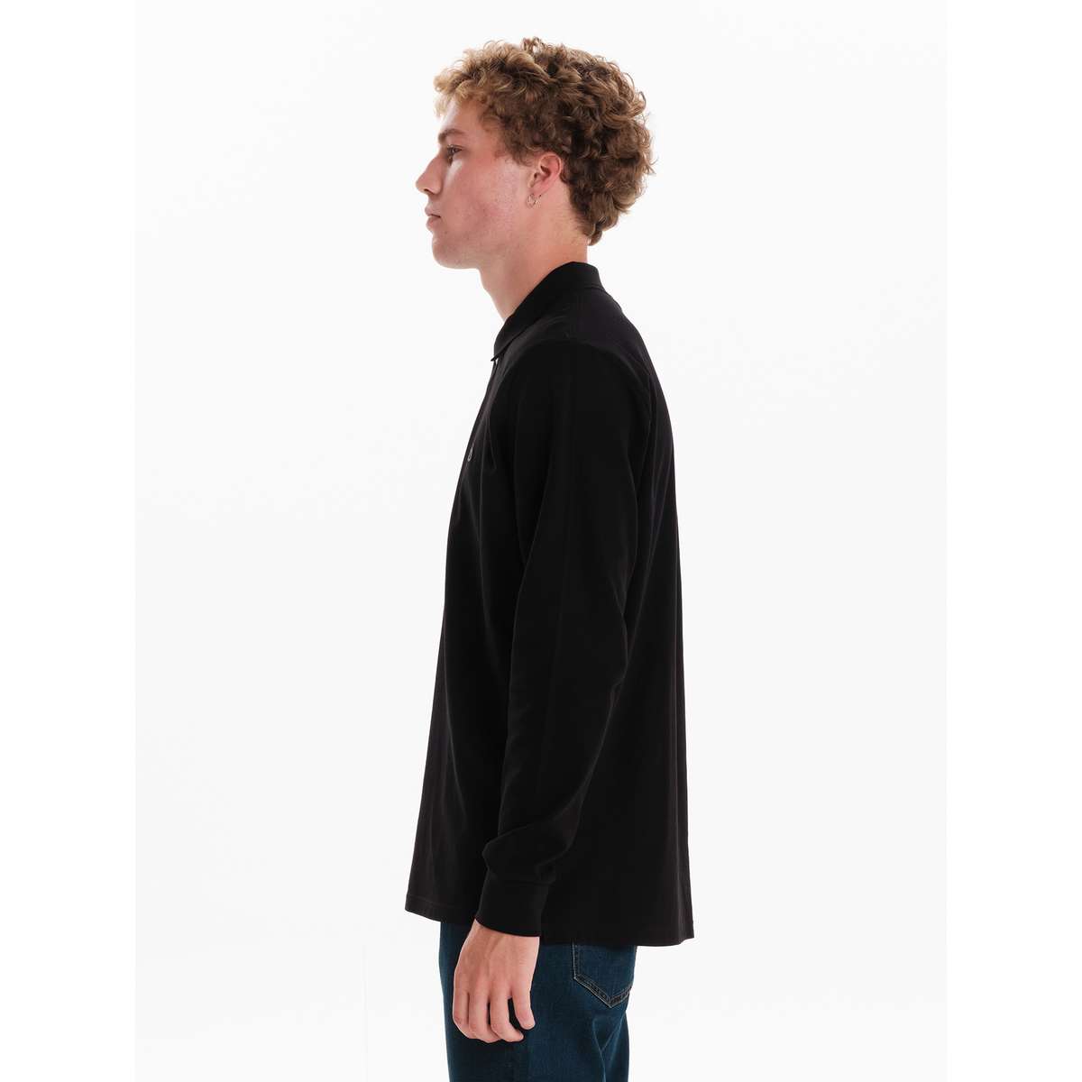 EMERSON MEN’S REGULAR FIT COTTON LONG SLEEVE POLO PIQUET 252.EM35.01A-BLACK