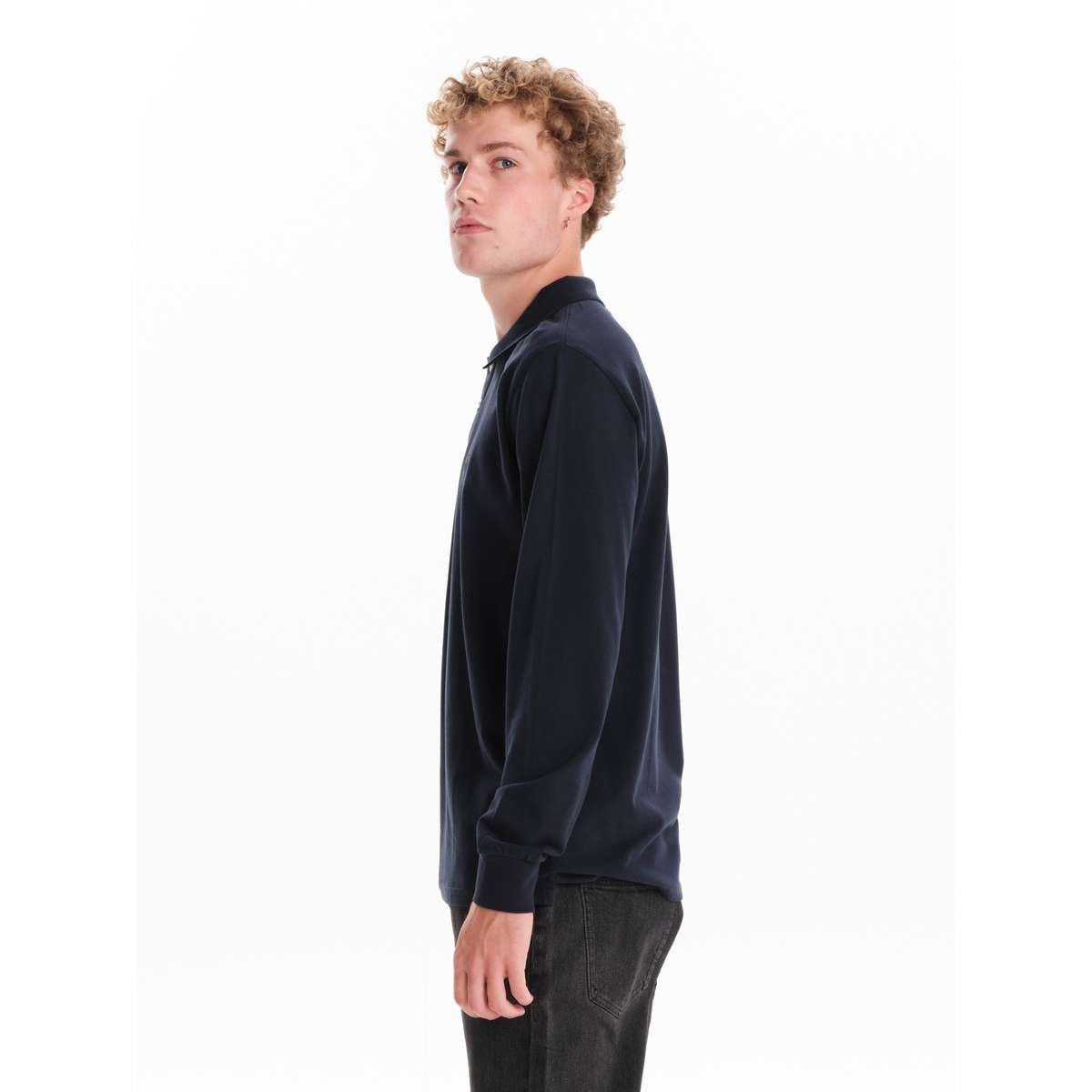 EMERSON MEN’S REGULAR FIT COTTON LONG SLEEVE POLO PIQUET 252.EM35.01A-NAVY-BLUE