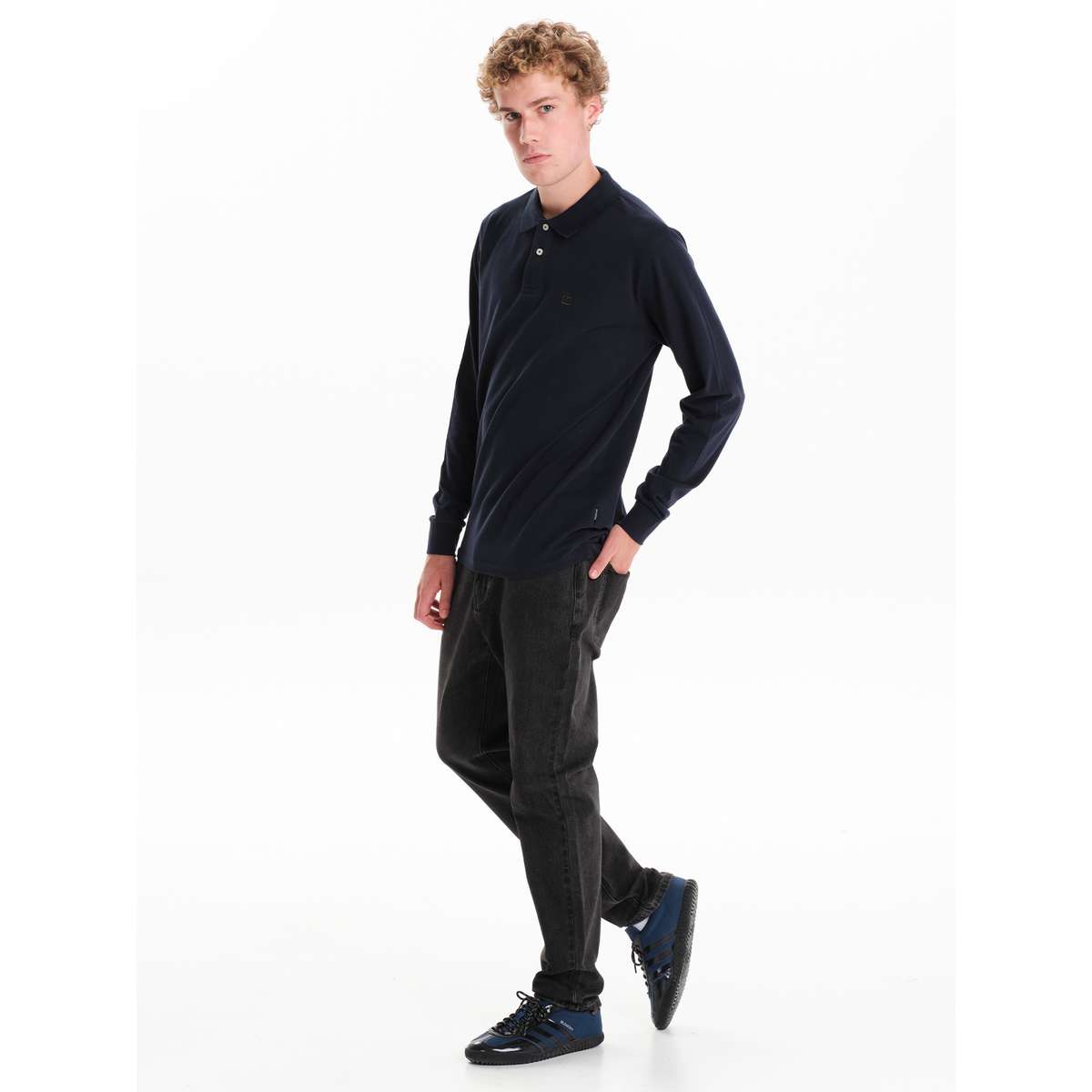 EMERSON MEN’S REGULAR FIT COTTON LONG SLEEVE POLO PIQUET 252.EM35.01A-NAVY-BLUE