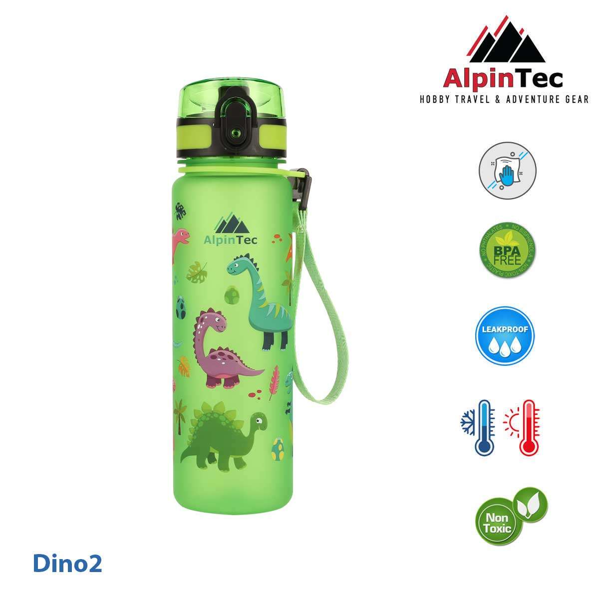 AlpinPro Παιδικό Παγούρι Δεινόσαυρος Σιλικόνης Kids 500ml  Πράσινο C-500VG-DIN