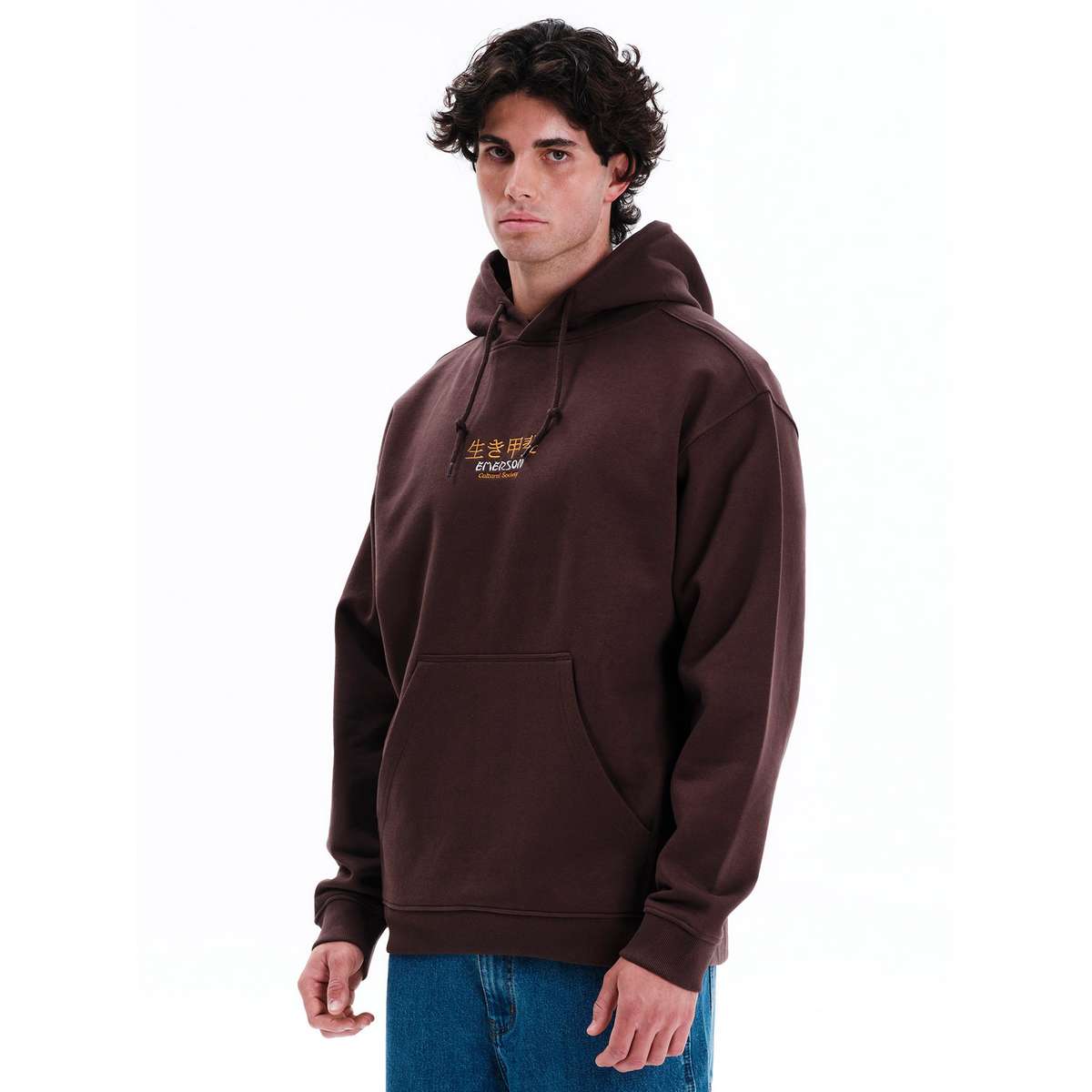 EMERSON ΄΄JAPAN΄΄ MEN’S LOOSE FIT COTTON PULLOVER HOODIE 252.EM20.27 D.BROWN