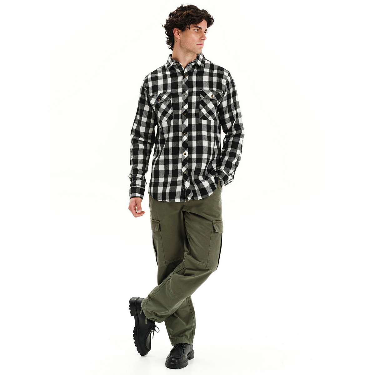 EMERSON MEN’S REGULAR FIT COTTON CLASSIC BUTTON DOWN SHIRT 252.EM60.80 BLACK/WHITE