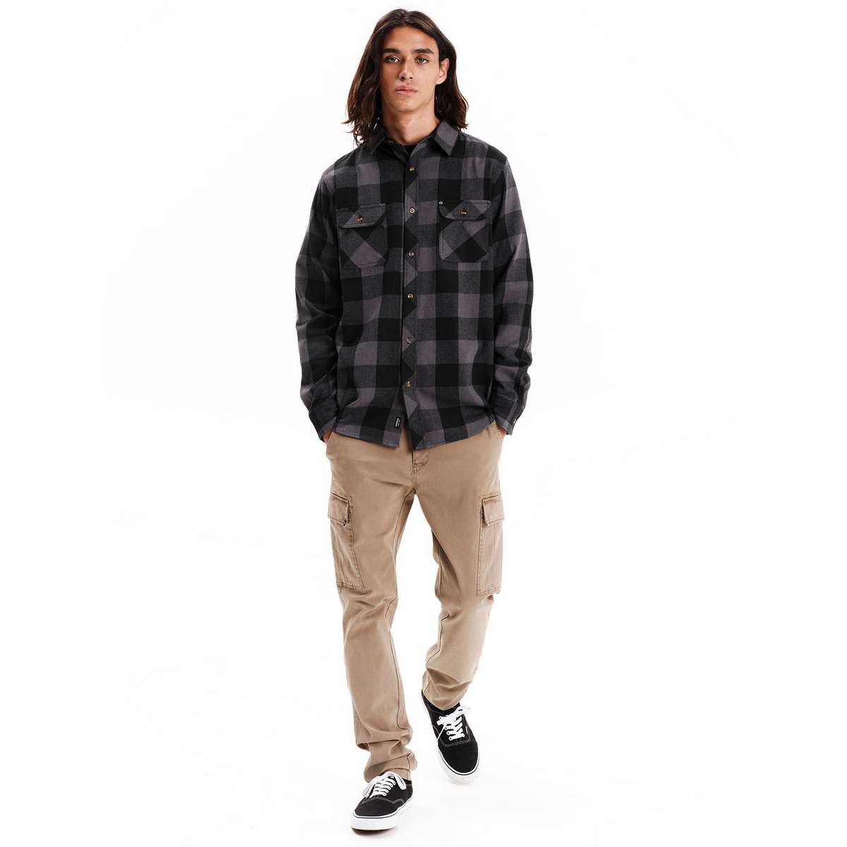 EMERSON MEN’S REGULAR FIT COTTON CLASSIC BUTTON DOWN SHIRT 252.EM60.80 D.GREY/BLACK