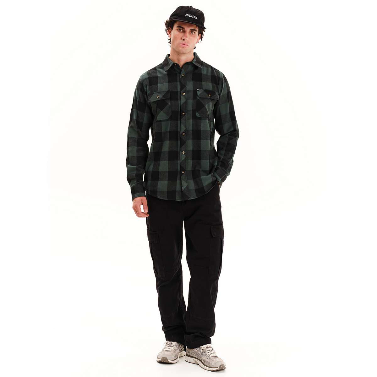 EMERSON MEN’S REGULAR FIT COTTON CLASSIC BUTTON DOWN SHIRT 252.EM60.80 PINE/BLACK