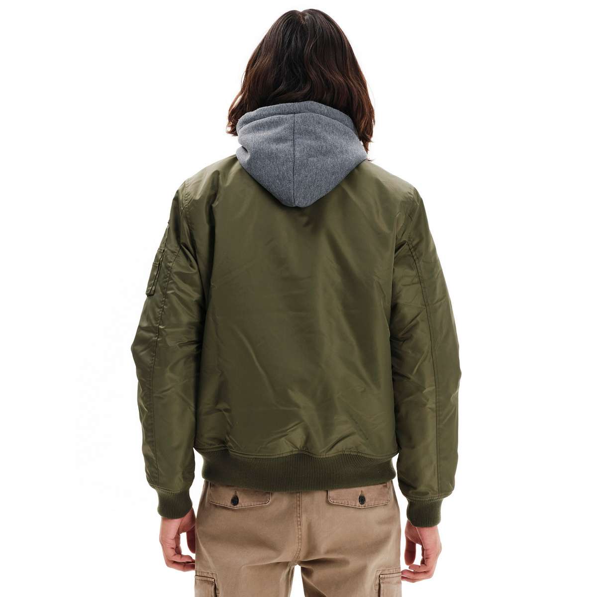 EMERSON MEN’S REGULAR FIT NYLON FLIGHT JACKET WITH DETACHABLE HOOD 252.EM10.59 OLIVE