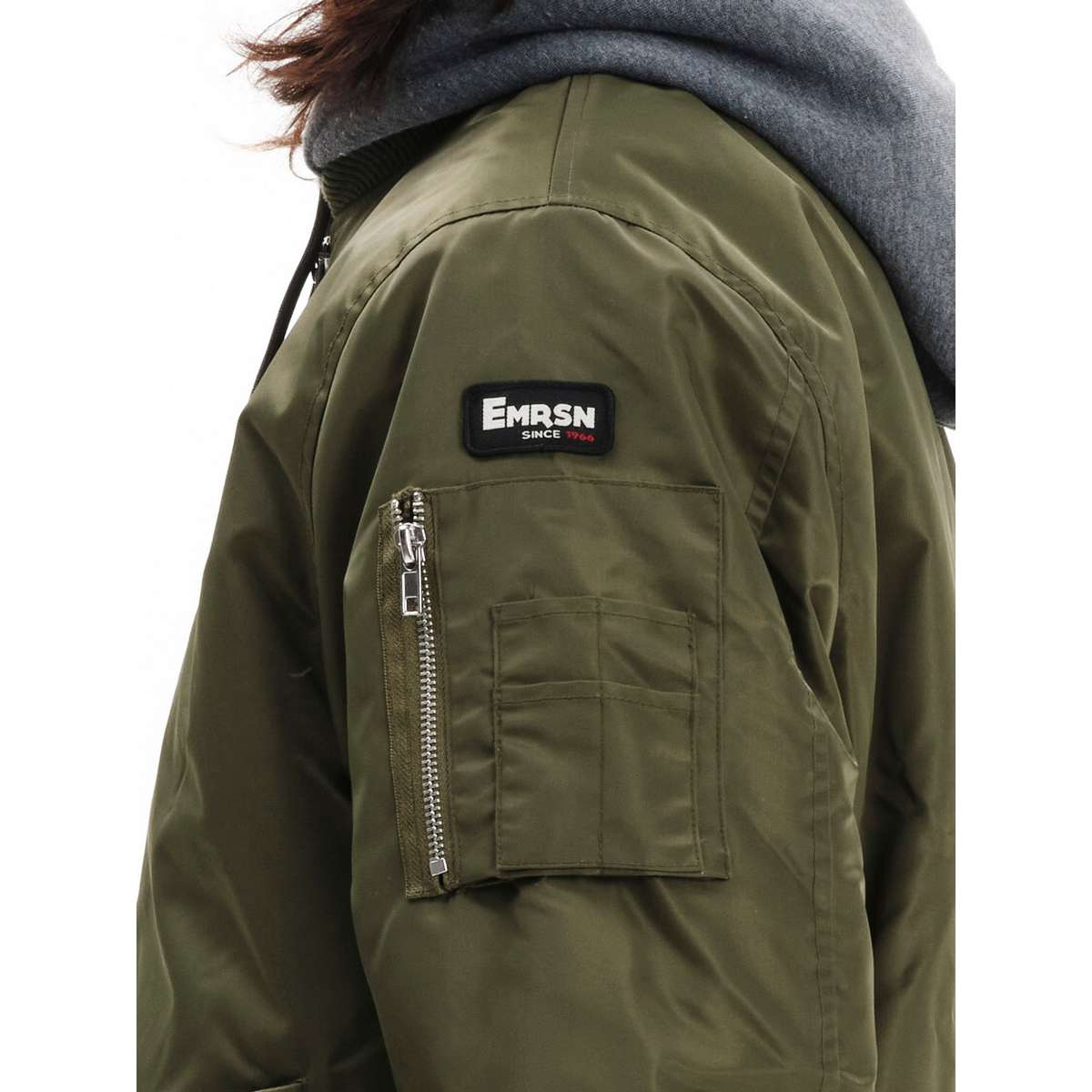 EMERSON MEN’S REGULAR FIT NYLON FLIGHT JACKET WITH DETACHABLE HOOD 252.EM10.59 OLIVE