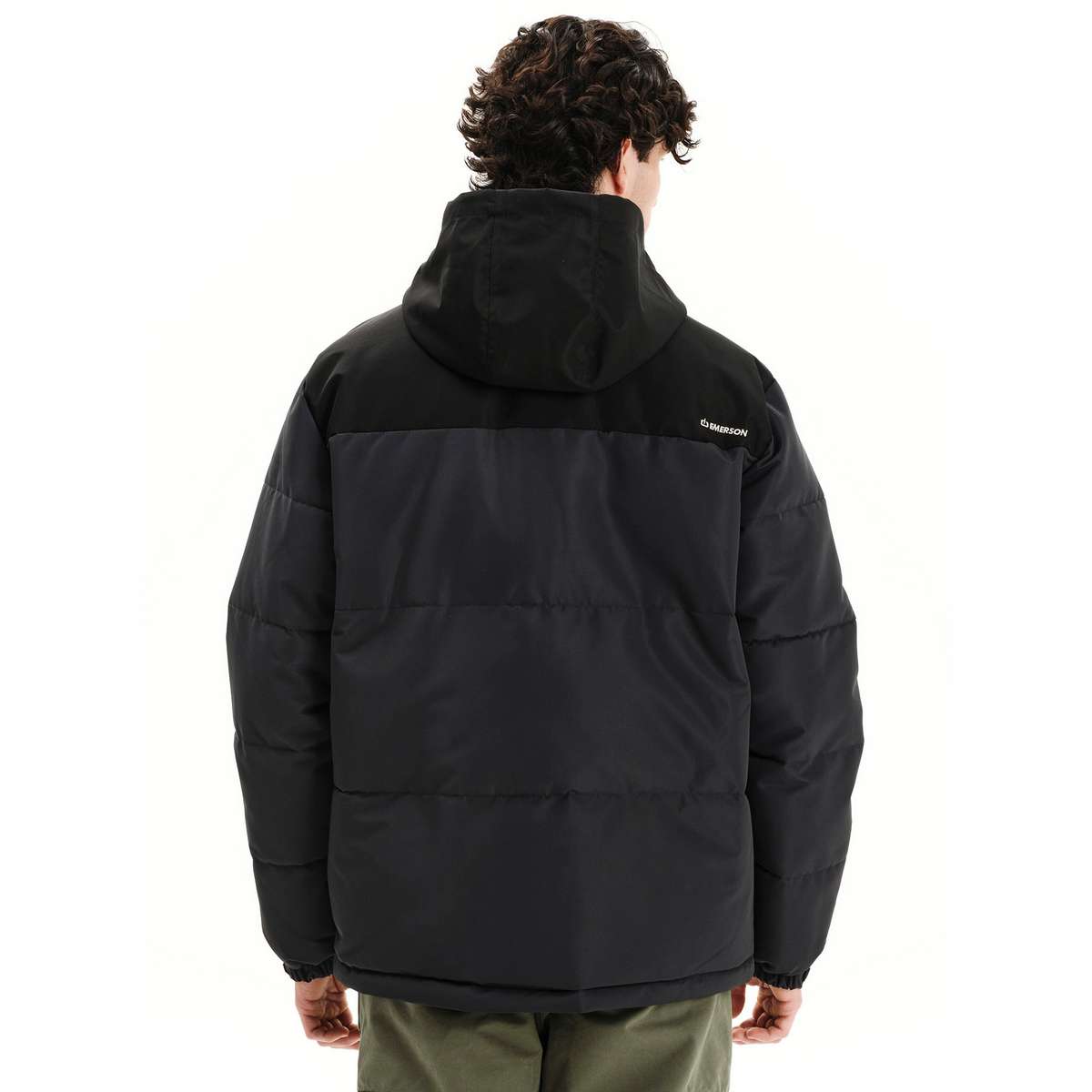 EMERSON MEN’S REGULAR FIT POLYESTER PUFFER JACKET WITH ROLL-IN HOOD 252.EM10.79 EBONY/BLACK