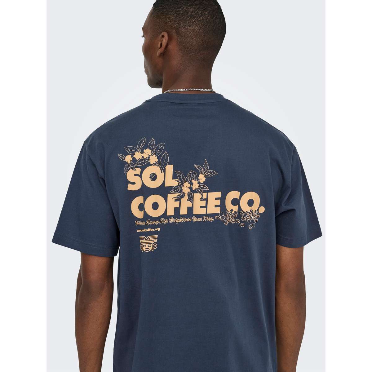 ONLY & SONS MENS RELAXED FIT COTTON FRED LIFE FOODIE SS TEE BLUE 