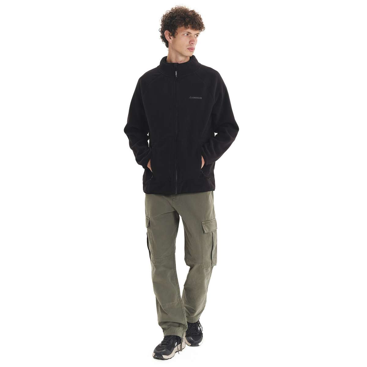 EMERSON MEN’S REGULAR FIT POLYESTER FULL ZIP FLEECE 252.EM29.19 BLACK