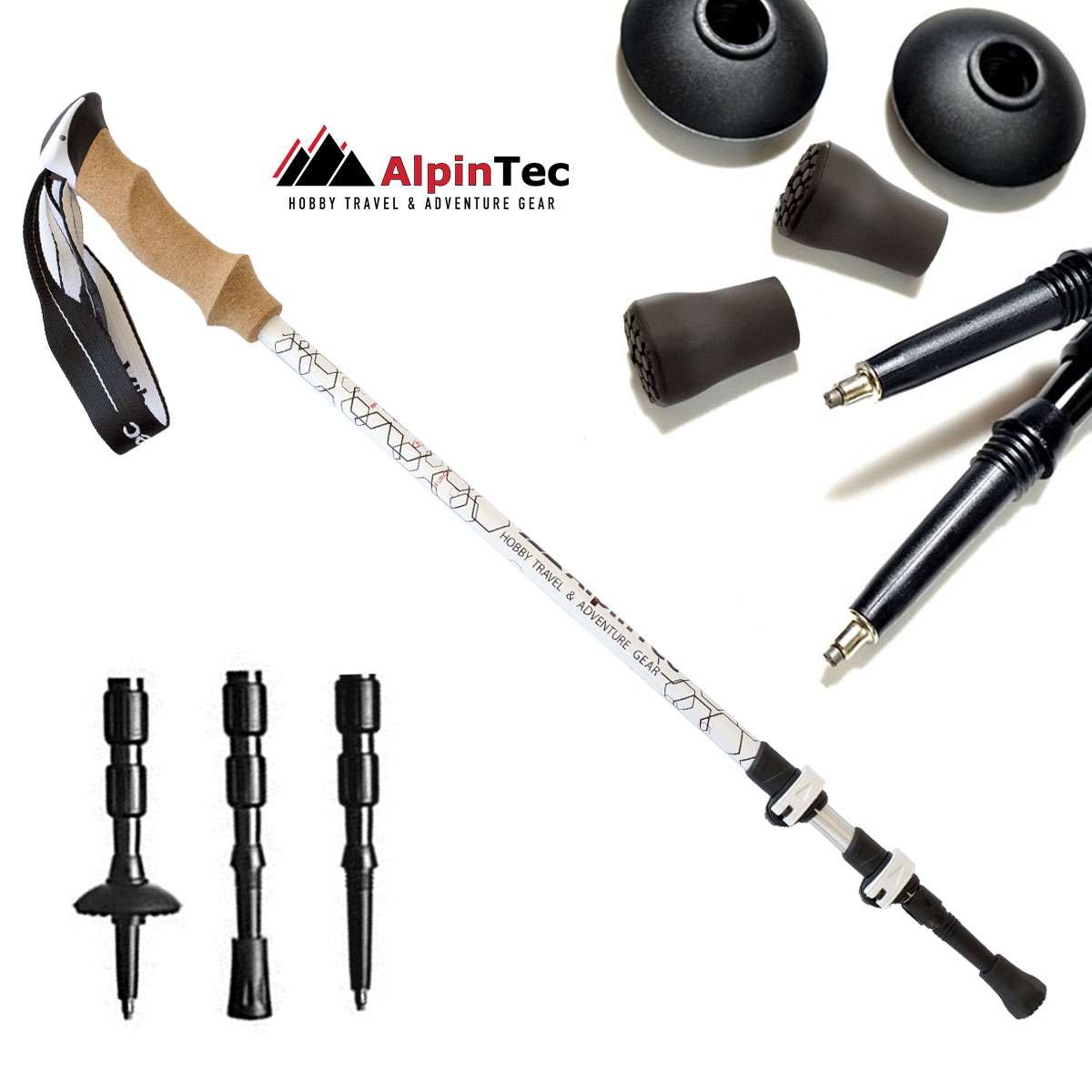 AlpinPro Pair of Telescopic Aluminum Fast Lock Trekking Poles Olympus White 240gr FA7N2W