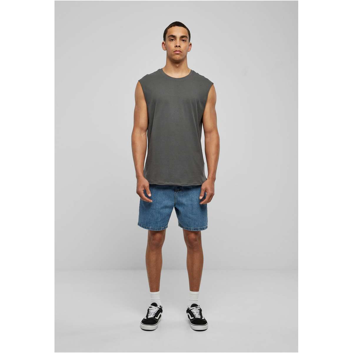 Urban Classics Mens Loose Fit Cotton Open Edge Sleeveless Tee Dark Shadow