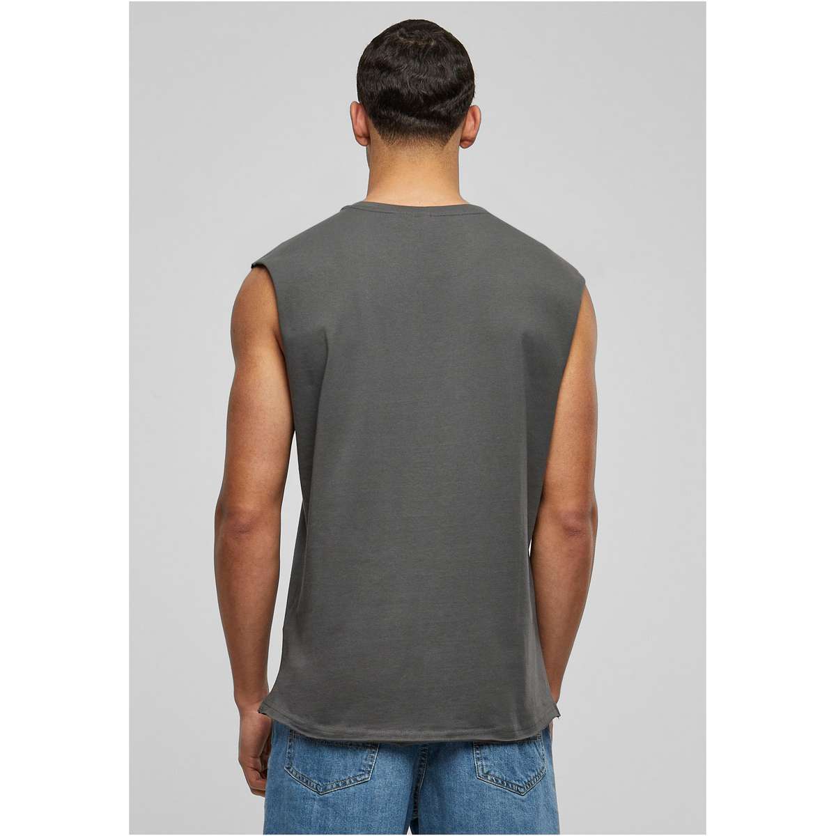 Urban Classics Mens Loose Fit Cotton Open Edge Sleeveless Tee Dark Shadow