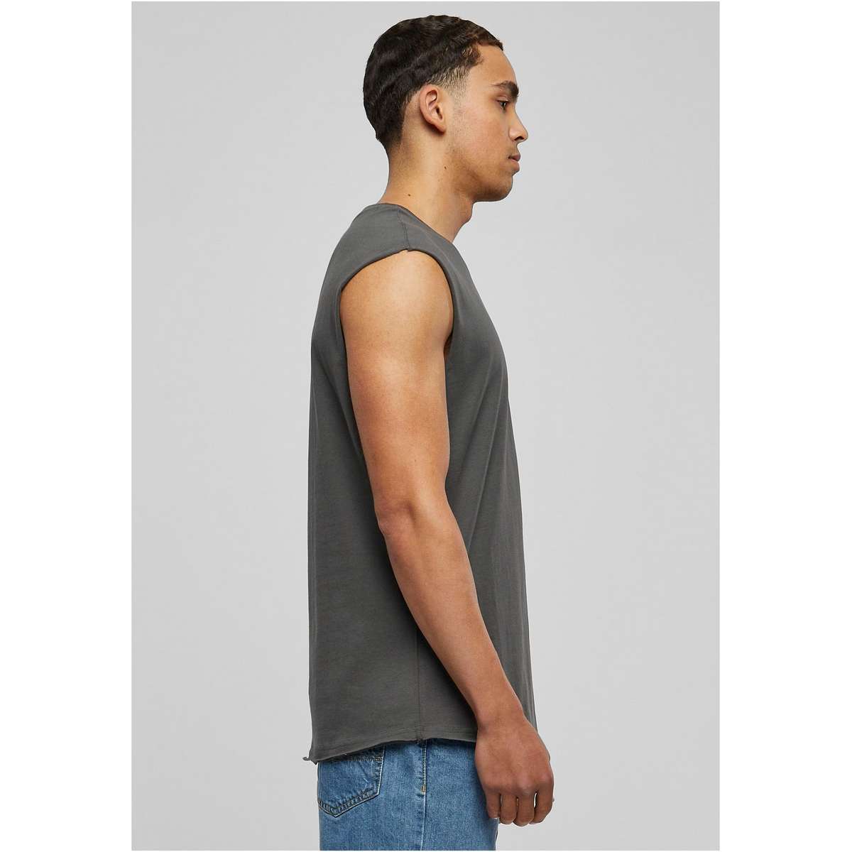 Urban Classics Mens Loose Fit Cotton Open Edge Sleeveless Tee Dark Shadow