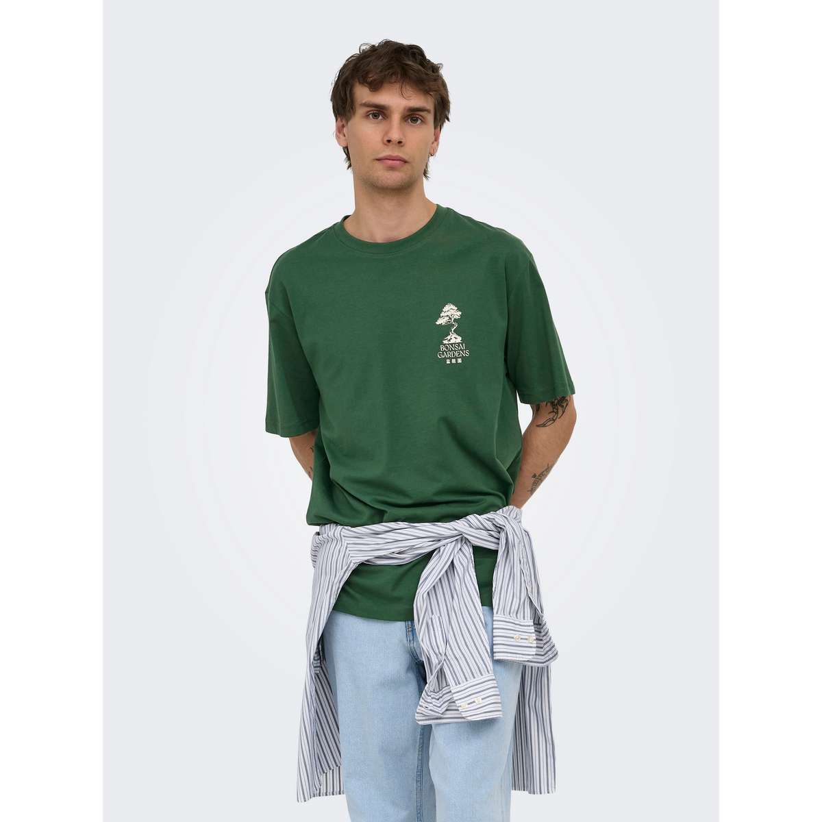 ONLY & SONS MENS RELAXED FIT COTTON AXEL BONSAI TEE GREEN Pineneedle BONSAI 22039583-5088995