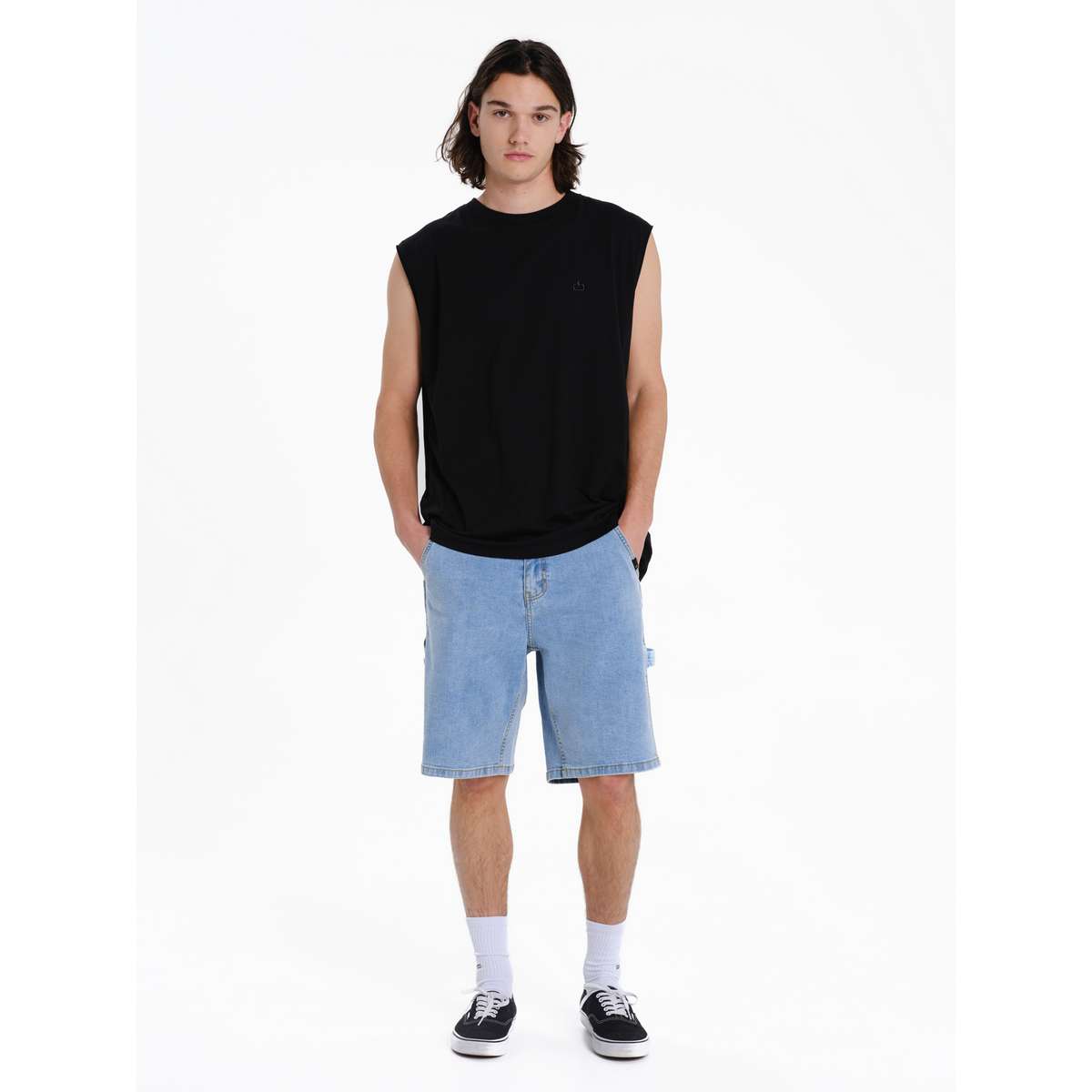 EMERSON LOGO EMBROIDERY MEN’S REGULAR FIT COTTON SLEEVELESS T-SHIRT 261.EM37.125-BLACK