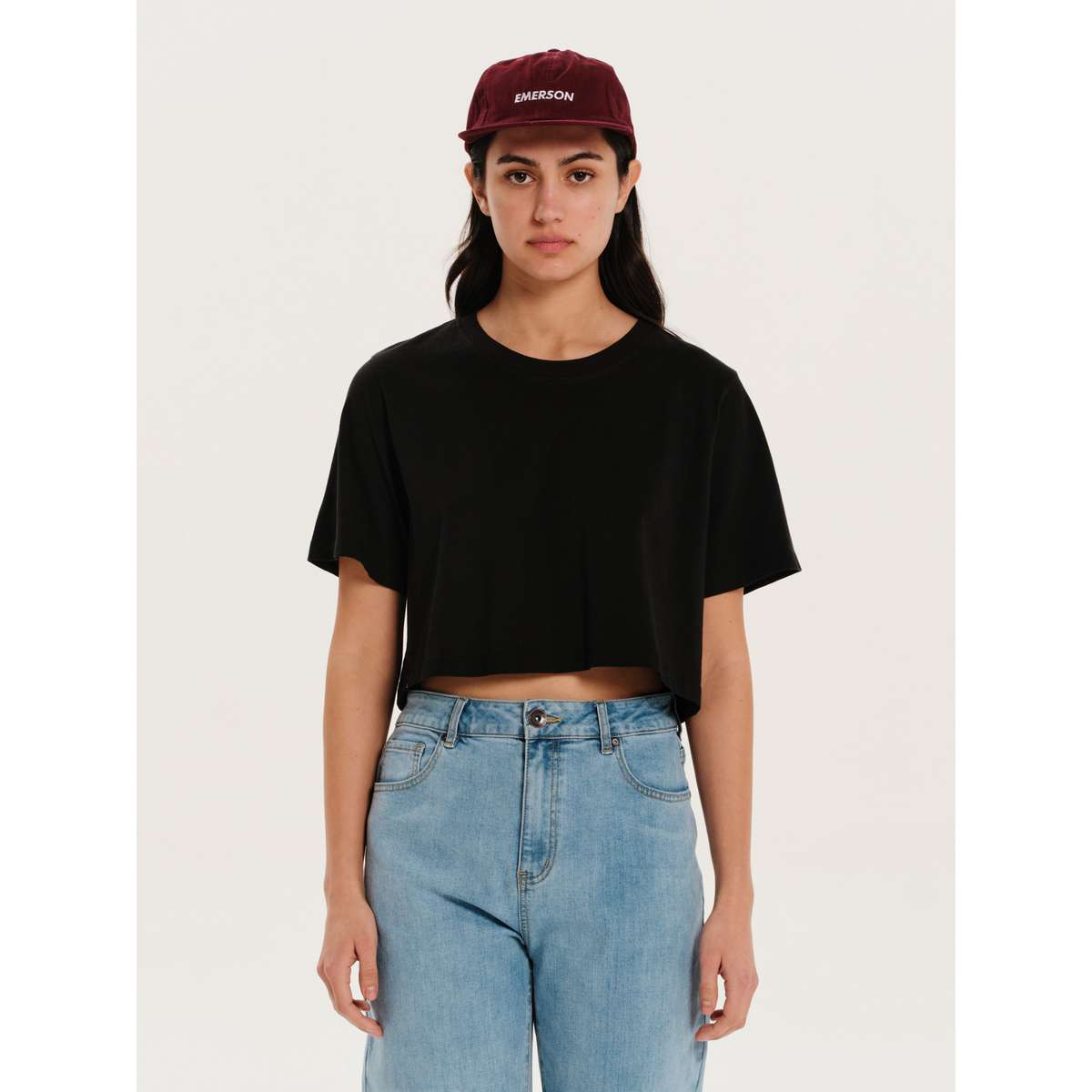 EMERSON ΜΟΝΟΧΡΩΜΟ ΓΥΝΑΙΚΕΙΟ CROP KONTOMANIKO T-SHIRT 251.EW33.108-BLACK