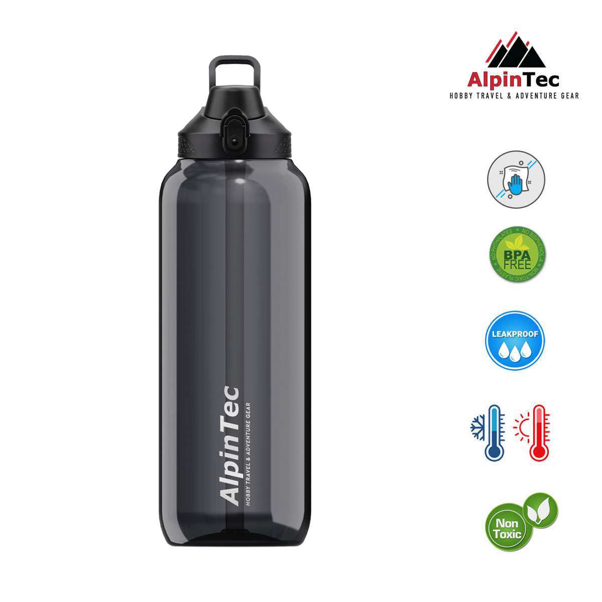 Alpin AlpinTec Αθλητικό Παγούρι Πλαστικό 1500ml Μαύρο E-1500BL