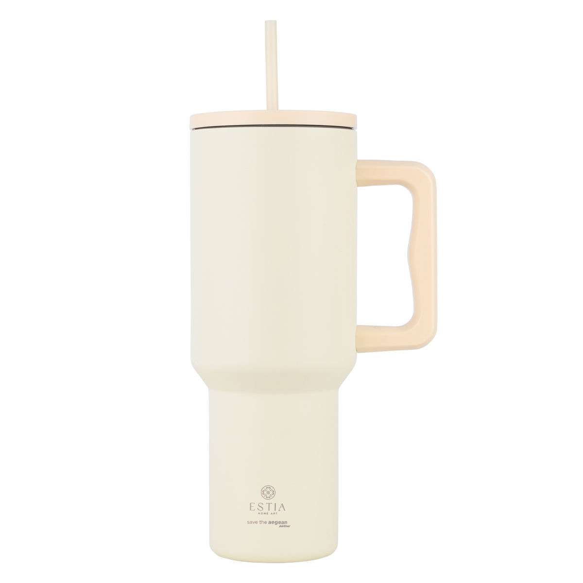 Estia Straw Tumbler XL Handled Tumbler Θερμός Ανοξείδωτο BPA Free 1.2lt Lily White