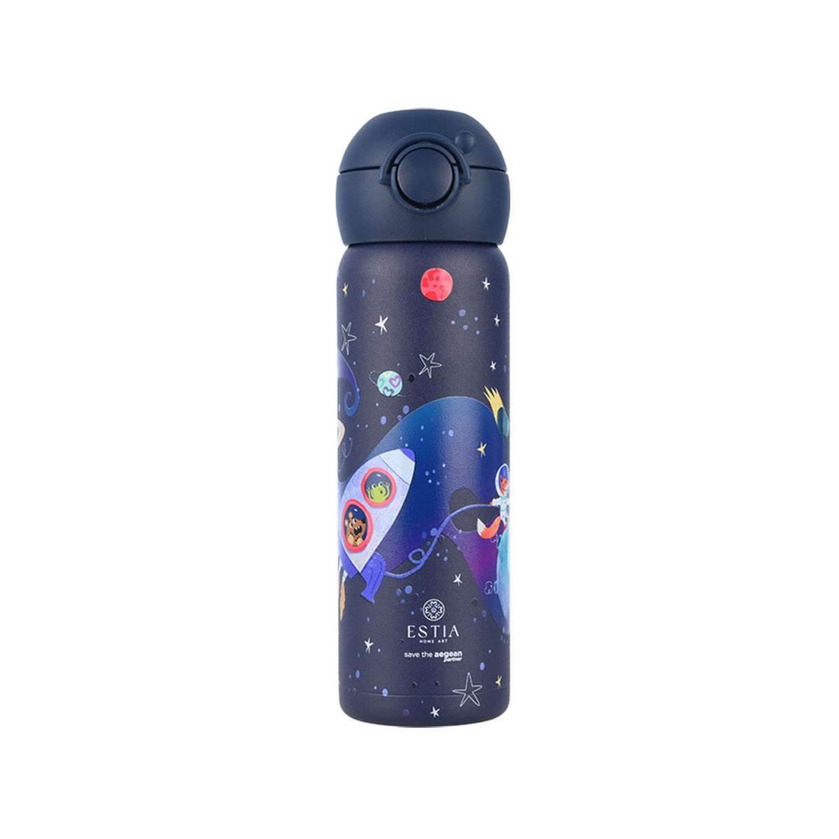 Estia Wonder Bottle Παιδικό Παγούρι Θερμός Ανοξείδωτο με Καλαμάκι Non Spill 500ml Blue