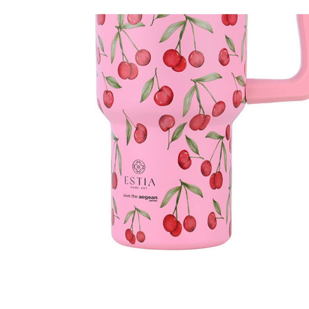 Estia Straw Tumbler XL Handled Tumbler Θερμός Ανοξείδωτο BPA Free 900ml Cherry Rose