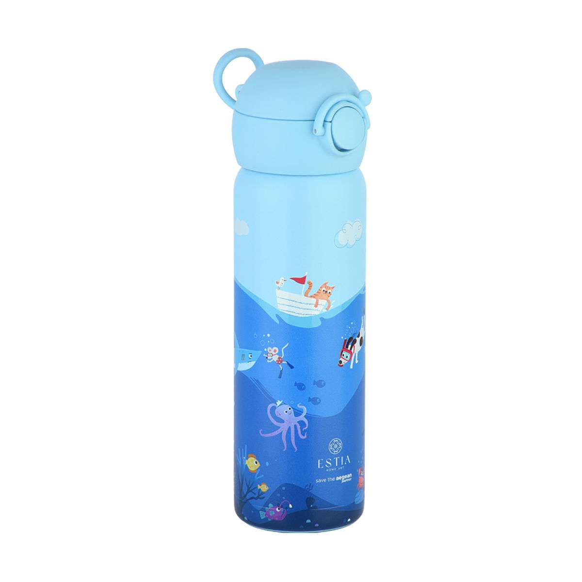Estia Wonder Bottle Παιδικό Παγούρι Θερμός Ανοξείδωτο με Καλαμάκι Non Spill Ocean Play 500ml Πολύχρωμο