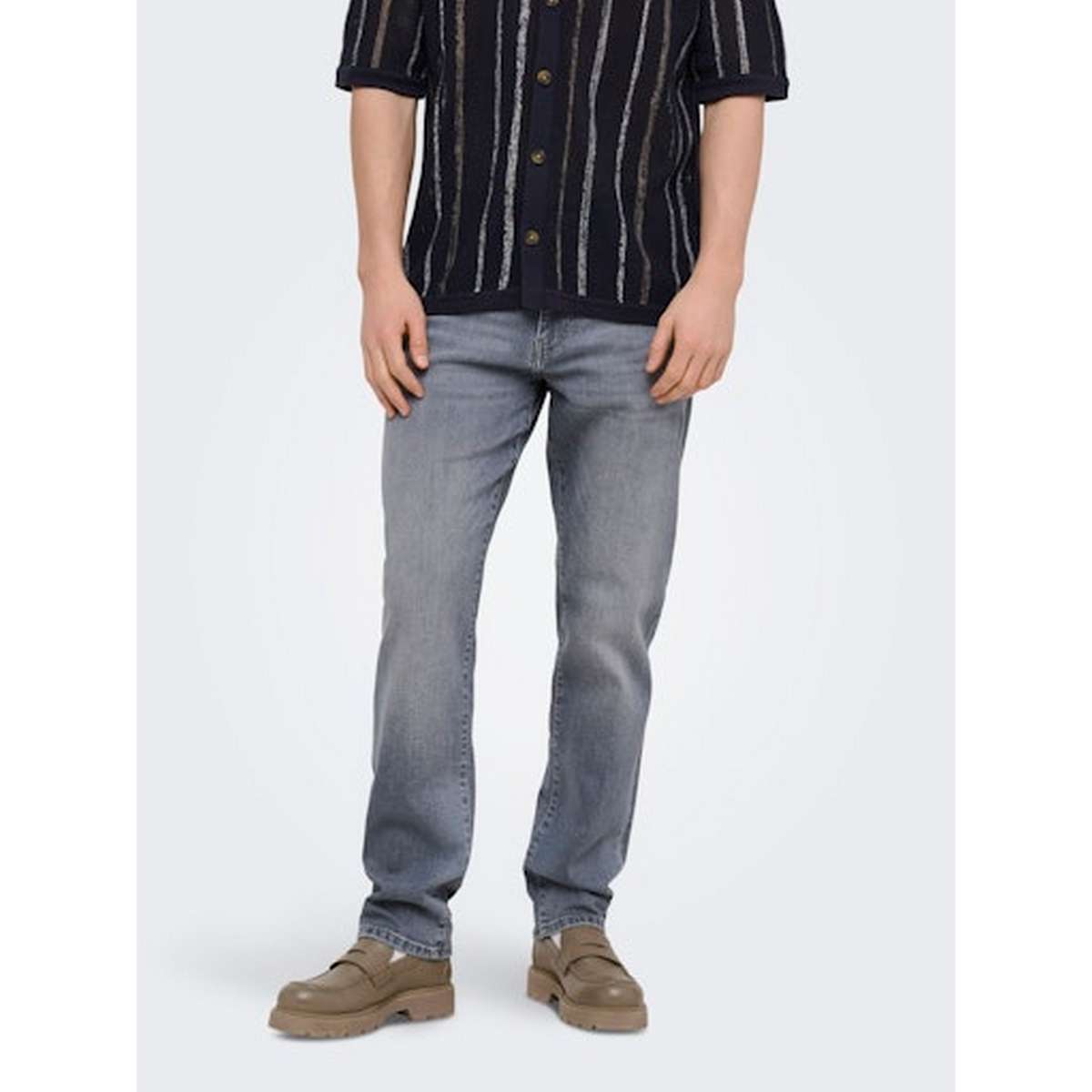 ONLY & SONS MENS WEFT REGULAR FIT COTTON JEAN 22037007 GREY