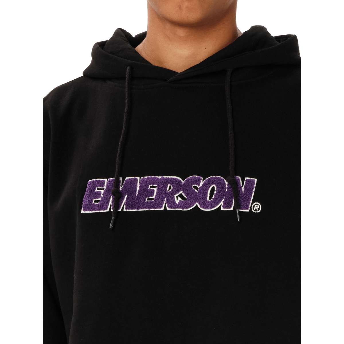 EMERSON LOGO MEN’S REGULAR FIT COTTON PULLOVER HOODIE BLACK