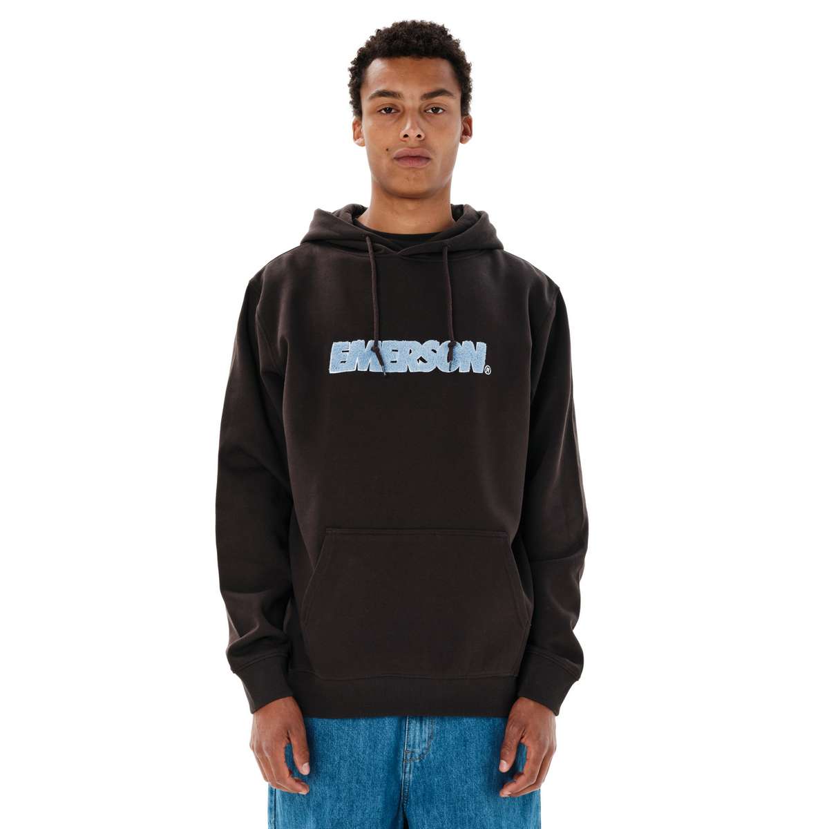 EMERSON LOGO MEN’S REGULAR FIT COTTON PULLOVER HOODIE COFFEE BROWN