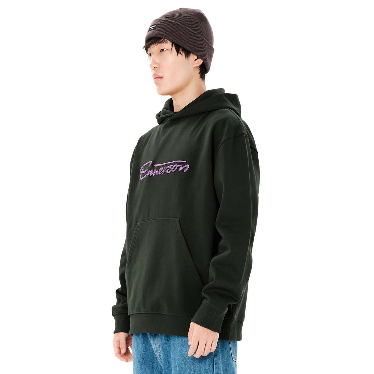 EMERSON MEN’S REGULAR FIT COTTON LOGO PULLOVER HOODIE FOREST GREEN
