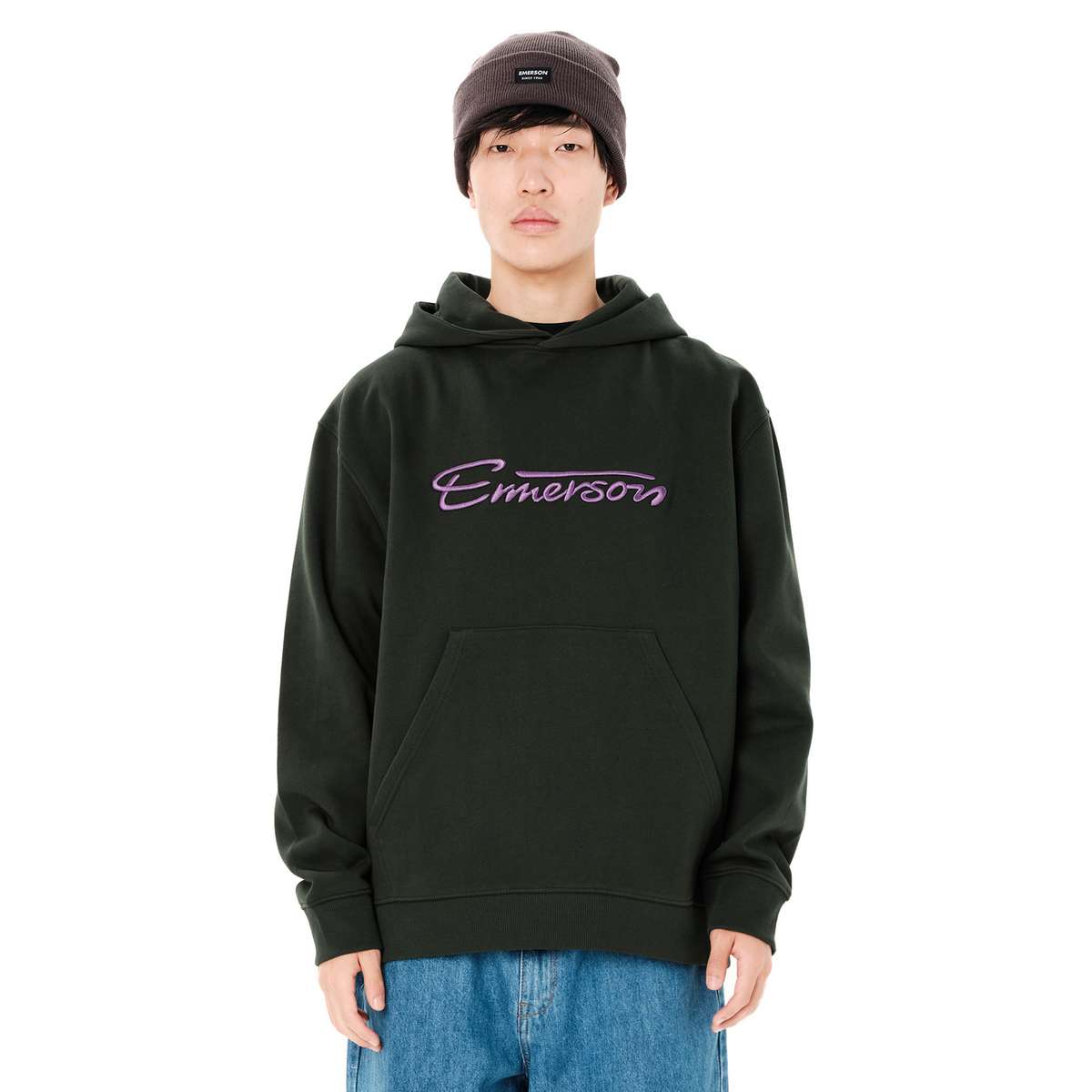 EMERSON MEN’S REGULAR FIT COTTON LOGO PULLOVER HOODIE FOREST GREEN