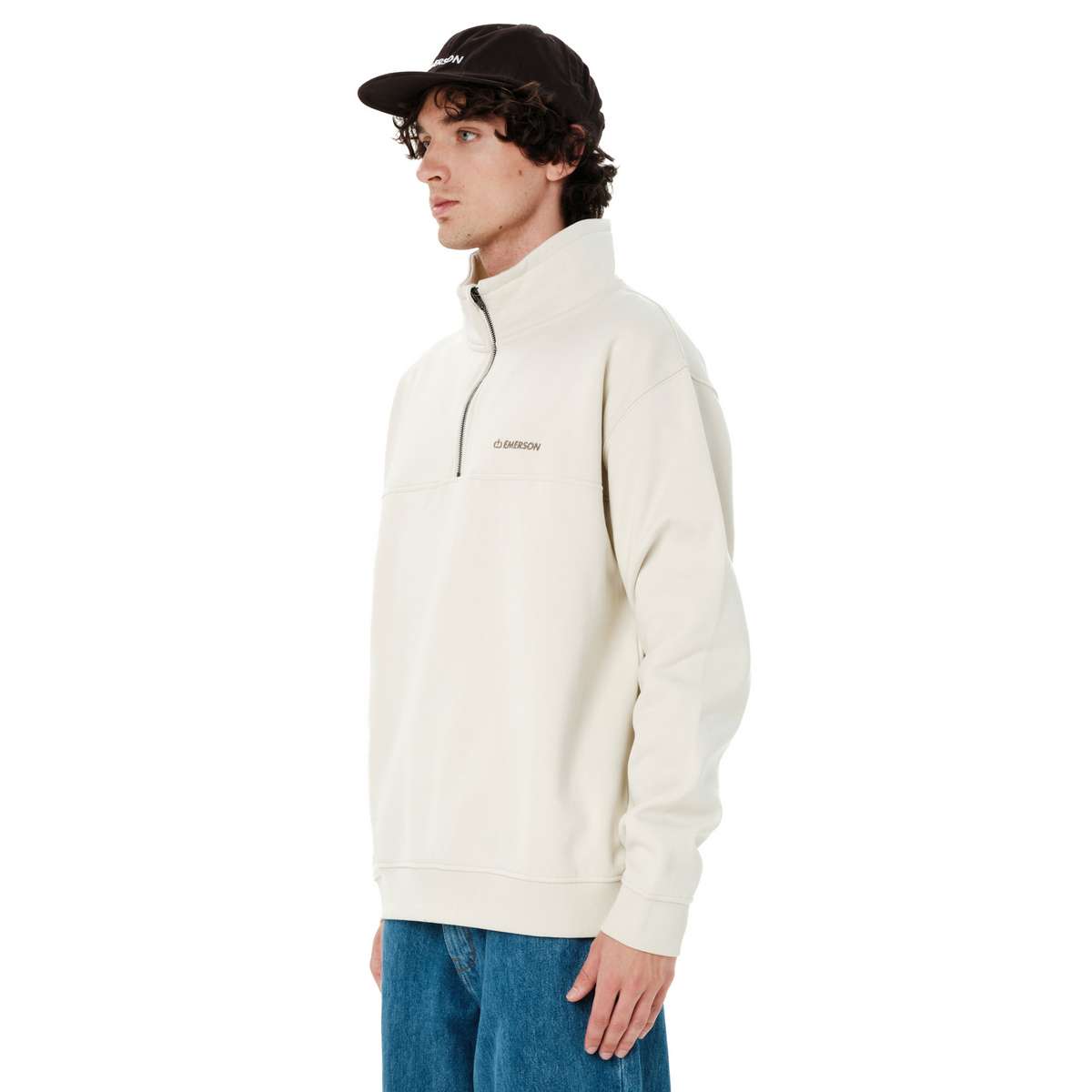EMERSON MEN’S REGULAR FIT COTTON LOGO HALF-ZIP HOODIE CLAY WHITE - Λευκό - L