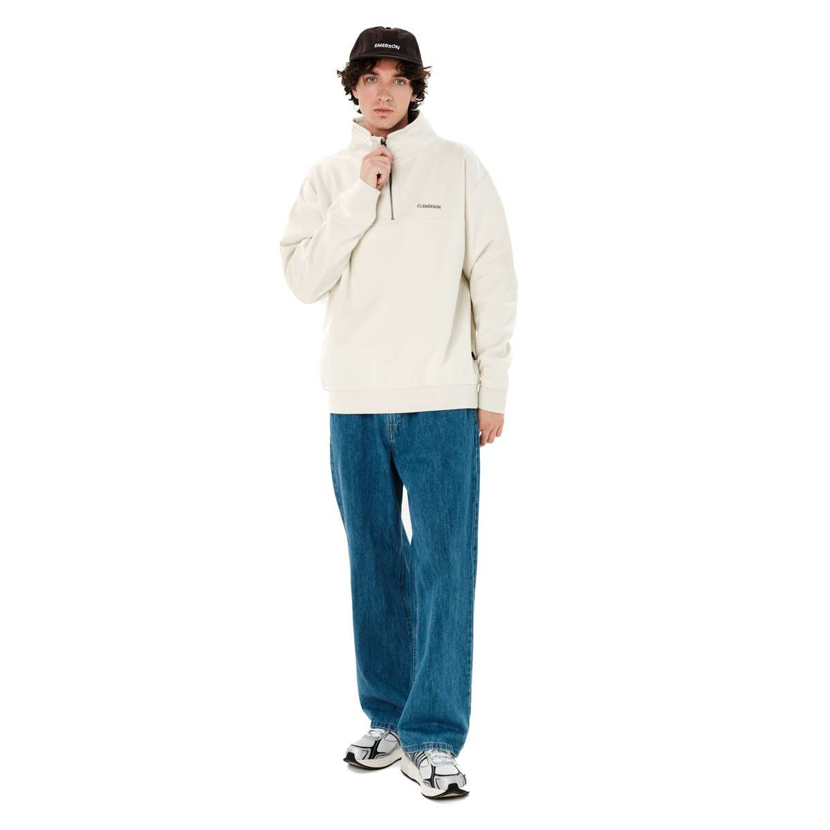 EMERSON MEN’S REGULAR FIT COTTON LOGO HALF-ZIP HOODIE CLAY WHITE - Λευκό - L