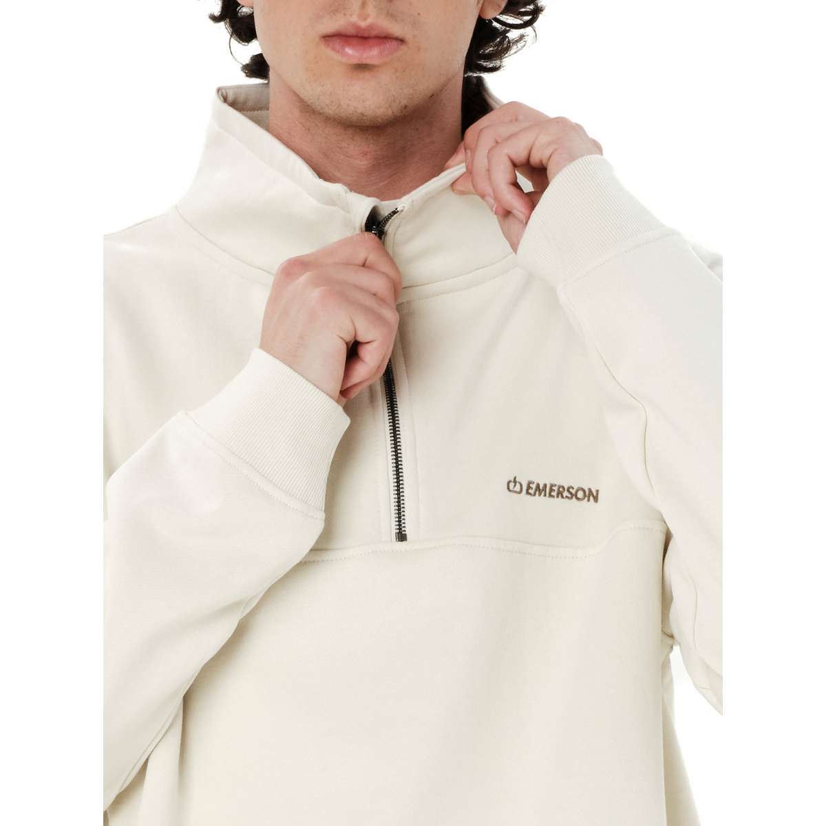 EMERSON MEN’S REGULAR FIT COTTON LOGO HALF-ZIP HOODIE CLAY WHITE - Λευκό - L