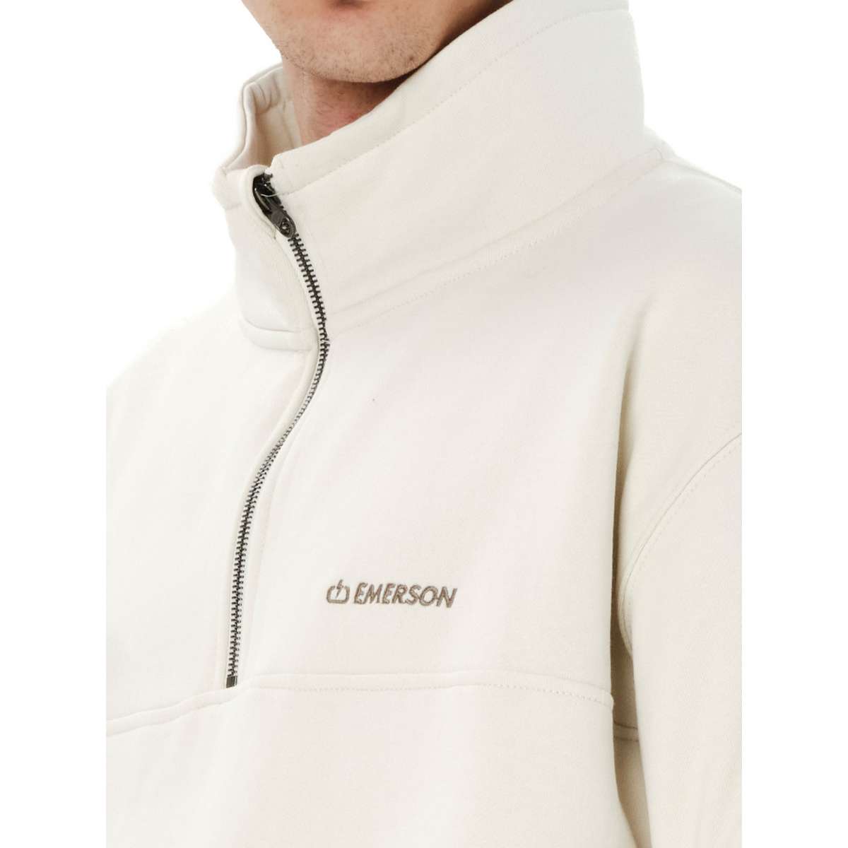 EMERSON MEN’S REGULAR FIT COTTON LOGO HALF-ZIP HOODIE CLAY WHITE - Λευκό - L