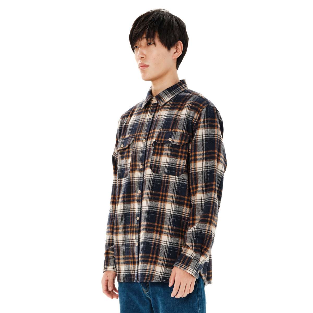 EMERSON MEN’S CHECKERED FLANNEL SHIRTS DARK BLUE/ORANGE