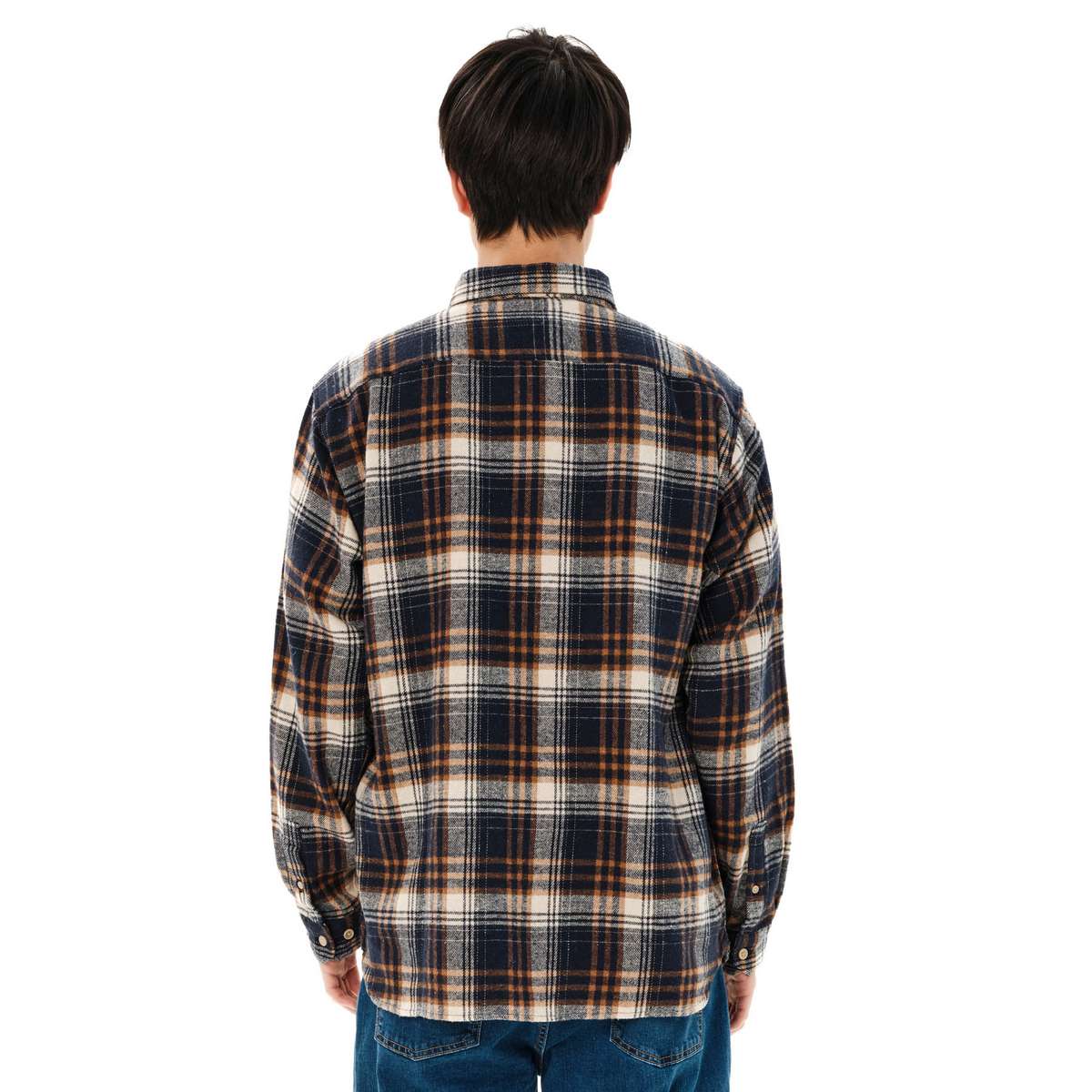 EMERSON MEN’S CHECKERED FLANNEL SHIRTS DARK BLUE/ORANGE