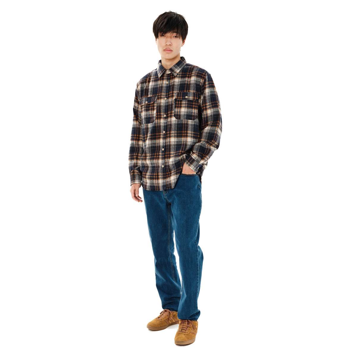 EMERSON MEN’S CHECKERED FLANNEL SHIRTS DARK BLUE/ORANGE