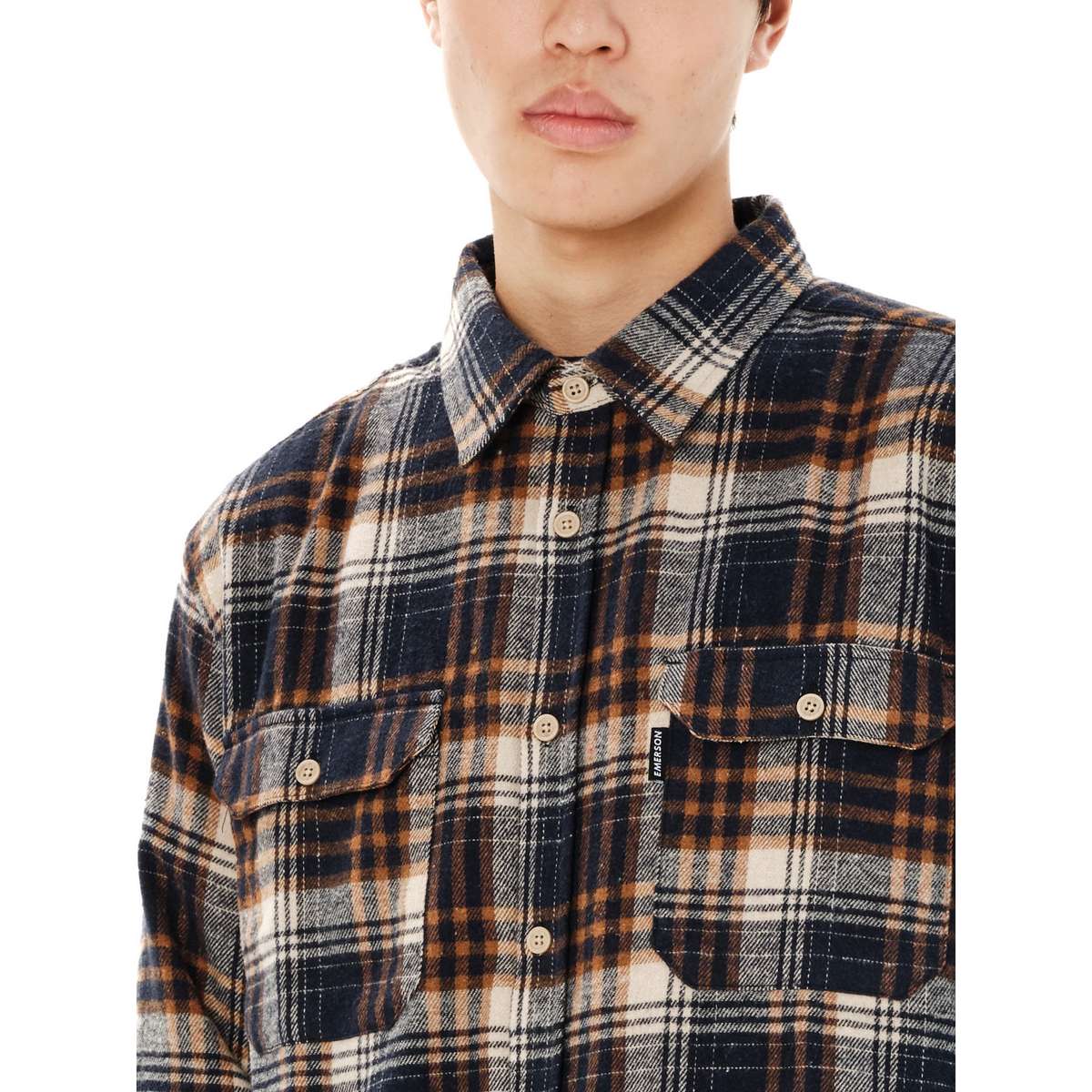 EMERSON MEN’S CHECKERED FLANNEL SHIRTS DARK BLUE/ORANGE
