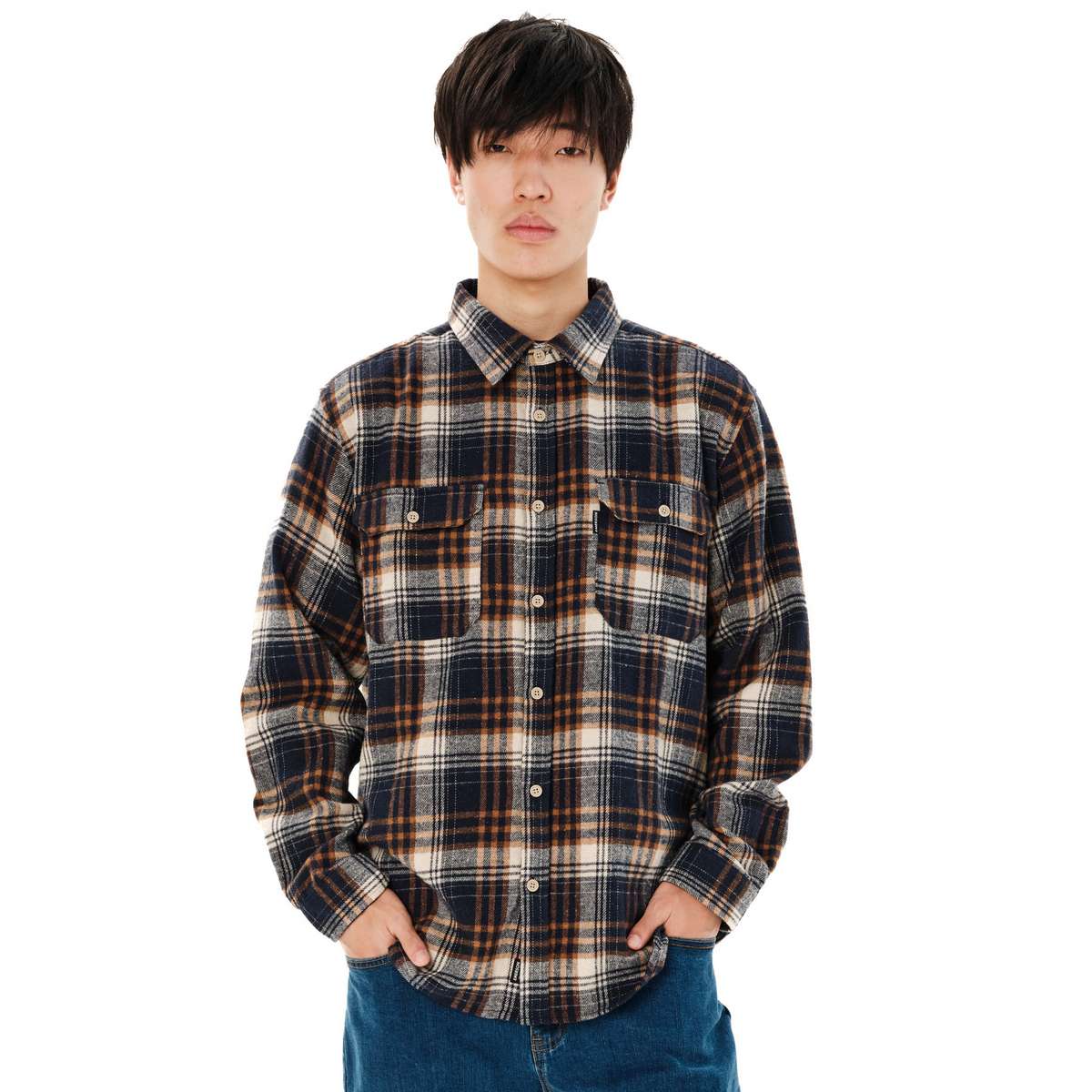 EMERSON MEN’S CHECKERED FLANNEL SHIRTS DARK BLUE/ORANGE
