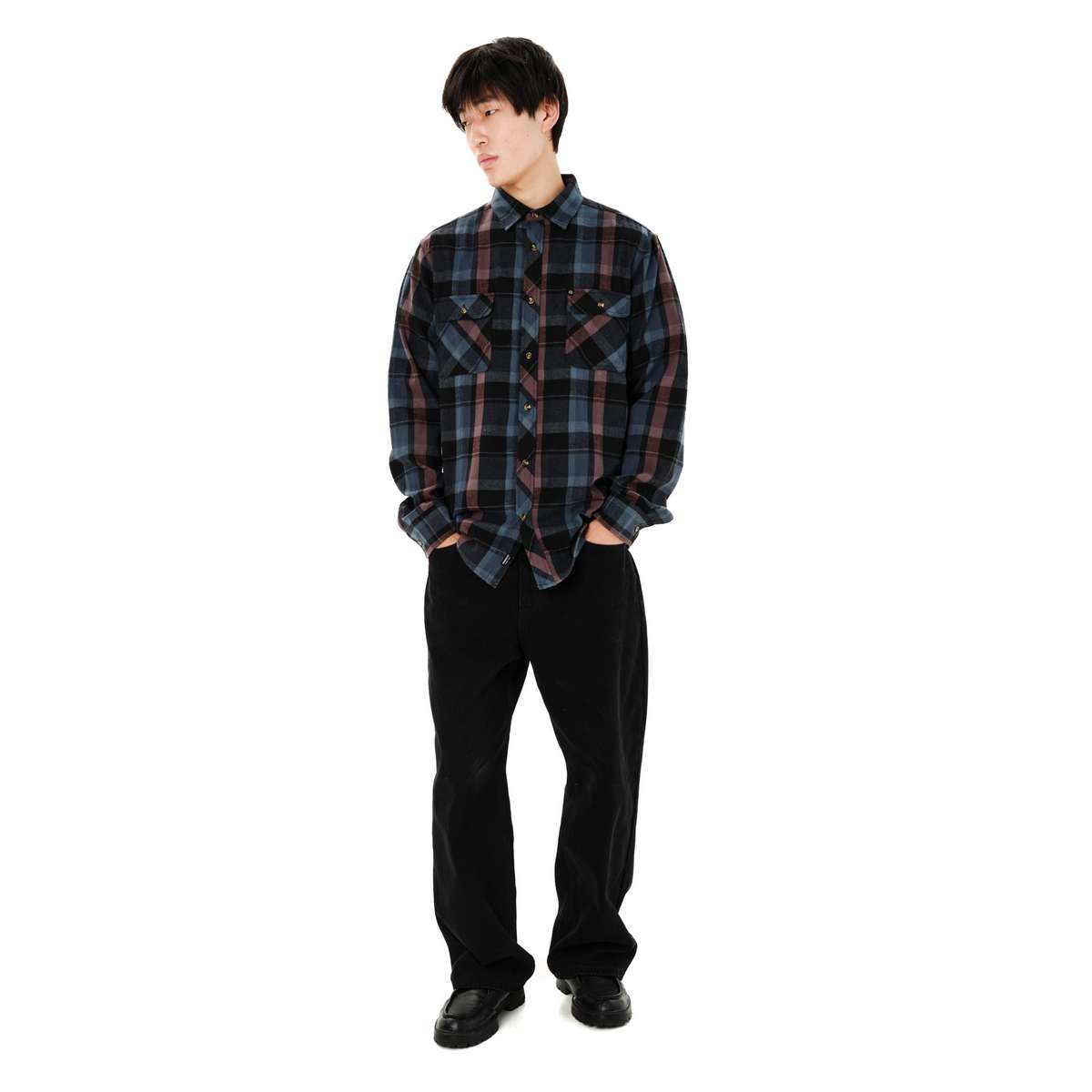 EMERSON MEN’S CHECKERED FLANNEL SHIRT REGULAR FIT DUSTY BLUE/PLUM