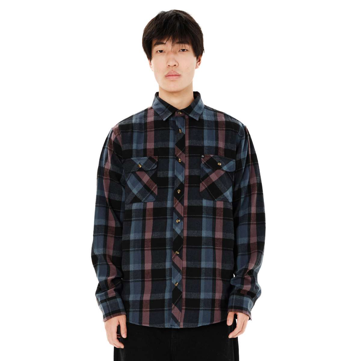 EMERSON MEN’S CHECKERED FLANNEL SHIRT REGULAR FIT DUSTY BLUE/PLUM